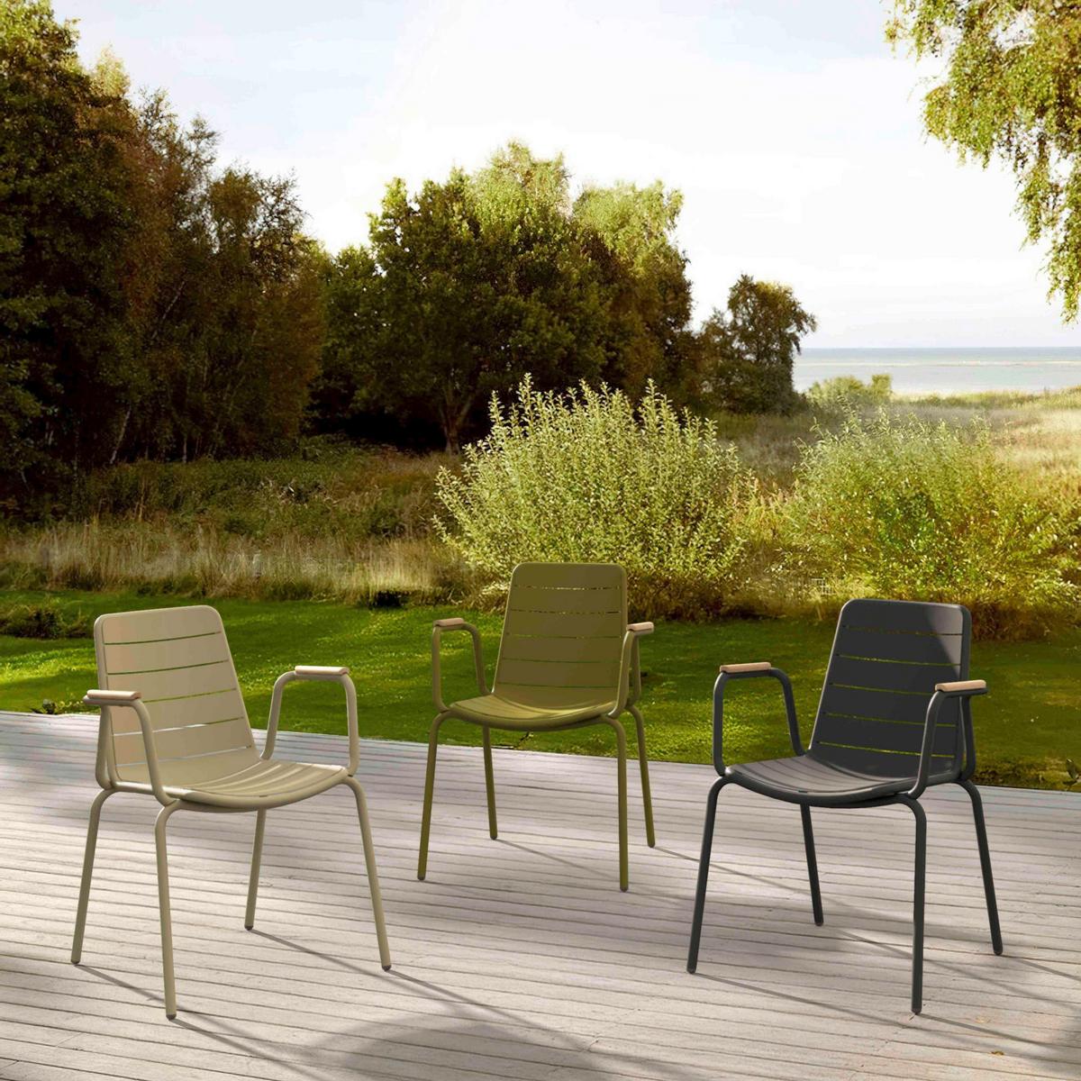 Gartenstuhl Parc Anthrazit/Teak stapelbar - Anthrazit/Naturfarben, Natur, Holz/Metall (58/80/58cm) - Gardenson