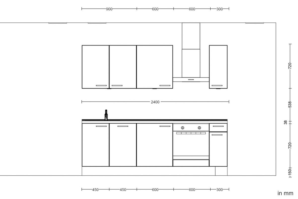 Küchenblock Easytouch m. Geräten Dunkelgrün - Dunkelgrün/Eichefarben, MODERN, Holzwerkstoff/Metall (240cm) - Nobilia