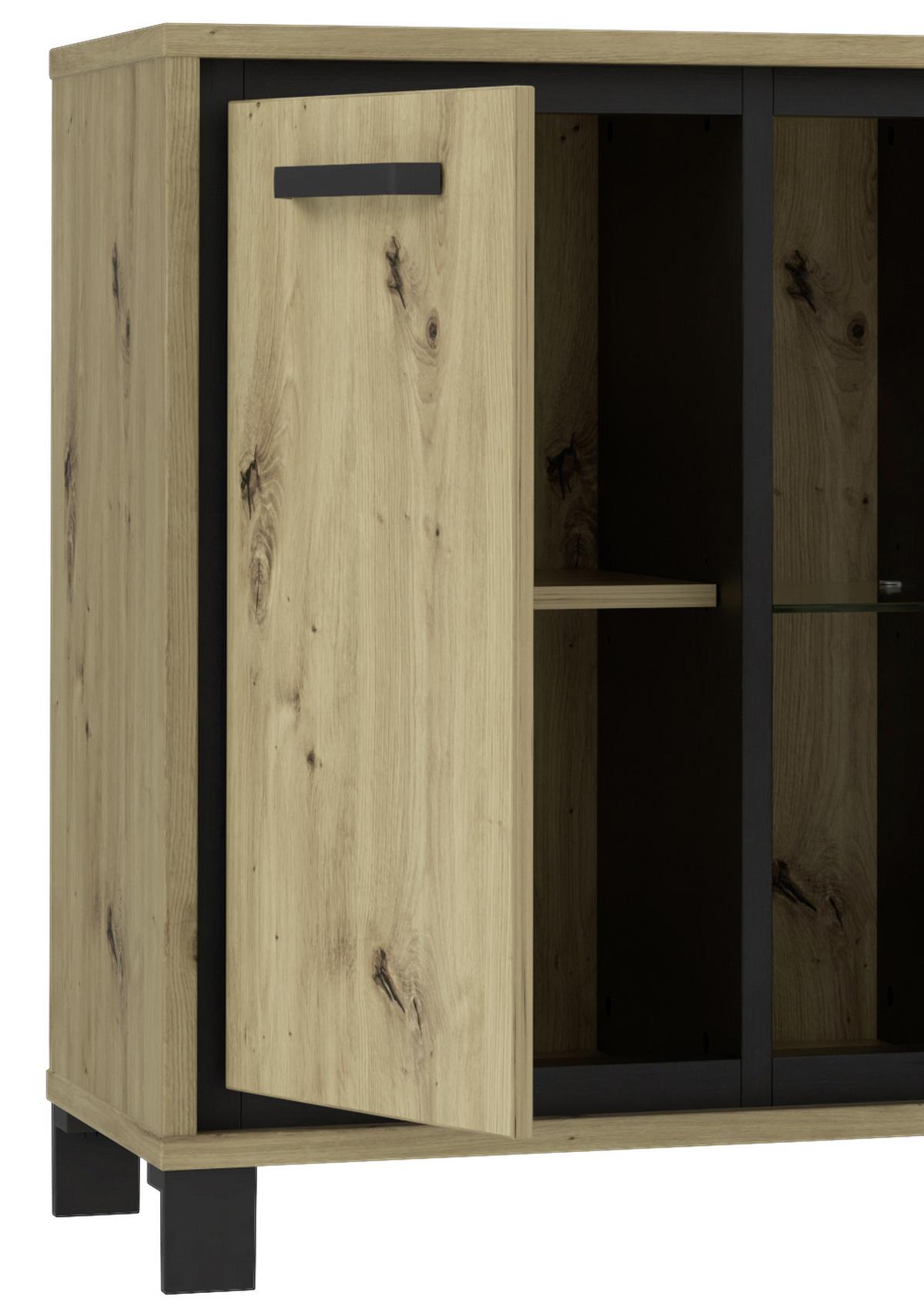 Sideboard "Trondheim" , Schwarz, Eiche - Eichefarben/Schwarz, Basics, Glas/Holzwerkstoff (177,4/81,3/41,5cm) - Livetastic