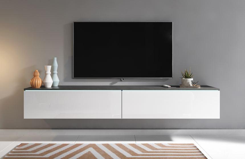 Lowboard ca. 180x30 cm mit LED Anthrazit/Weiß hochgl. - Weiß Hochglanz/Anthrazit, LIFESTYLE, Holzwerkstoff/Kunststoff (180/30/33cm) - P & B