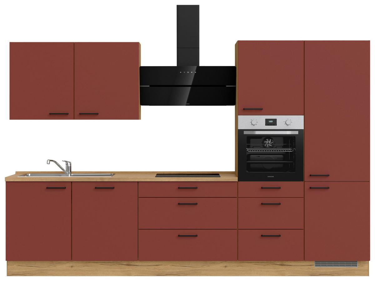 Küchenblock Easytouch High m. Geräten Dunkelrot - Eichefarben/Schwarz, MODERN, Holzwerkstoff/Metall (330cm) - Nobilia