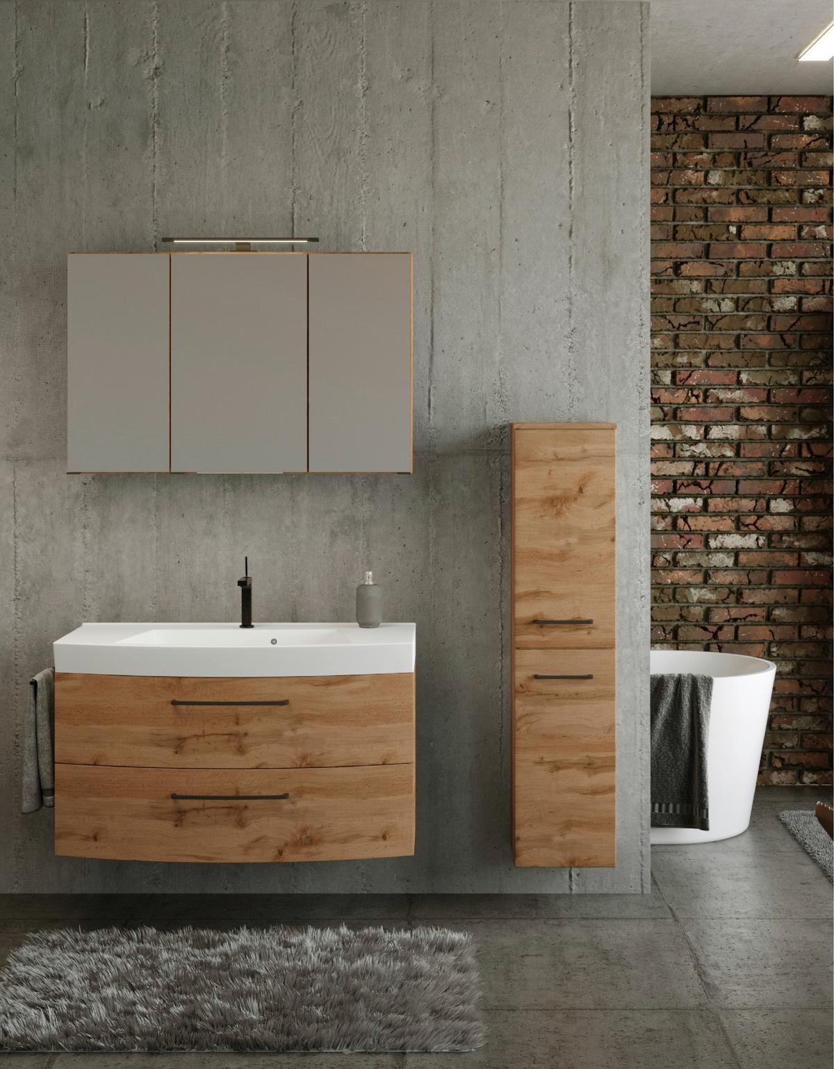 Badezimmer Manchester 3-tlg. ca. 130 cm Wotan Eiche - Eichefarben/Weiß, MODERN, Keramik/Holzwerkstoff (130cm) - Held