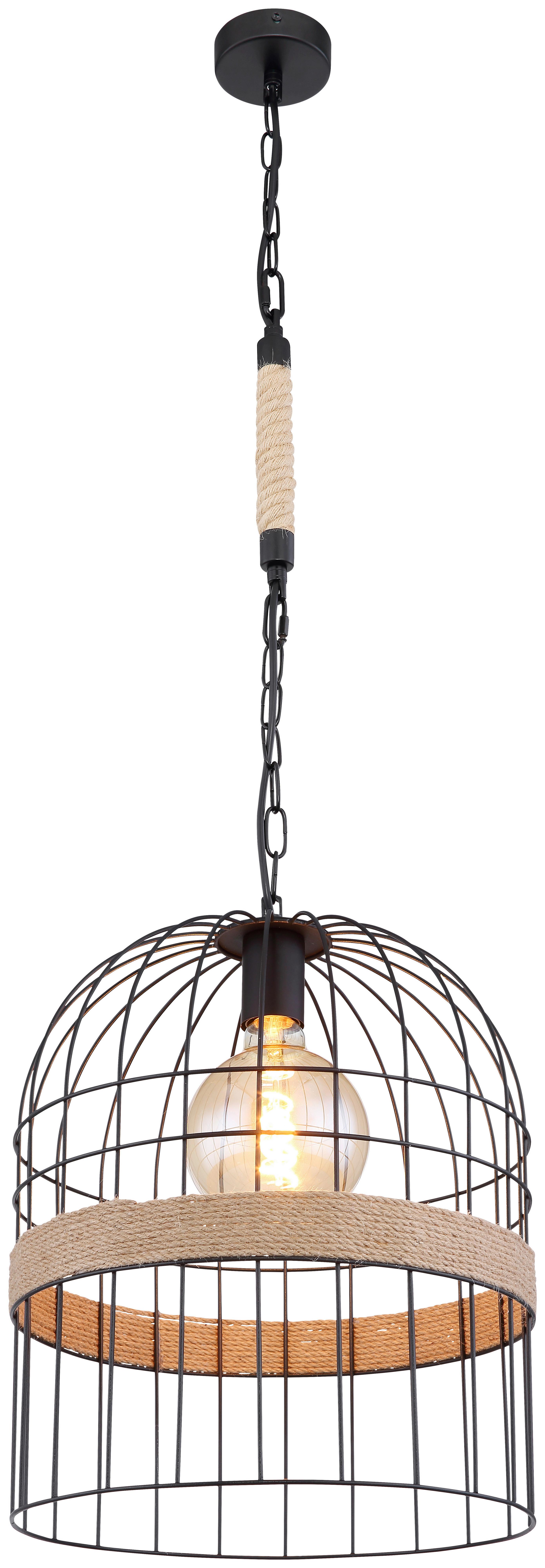 Hängeleuchte Halia Ø ca. 35cm max. 60 Watt - Schwarz/Braun, Natur, Naturmaterialien/Metall (35/140cm) - Globo