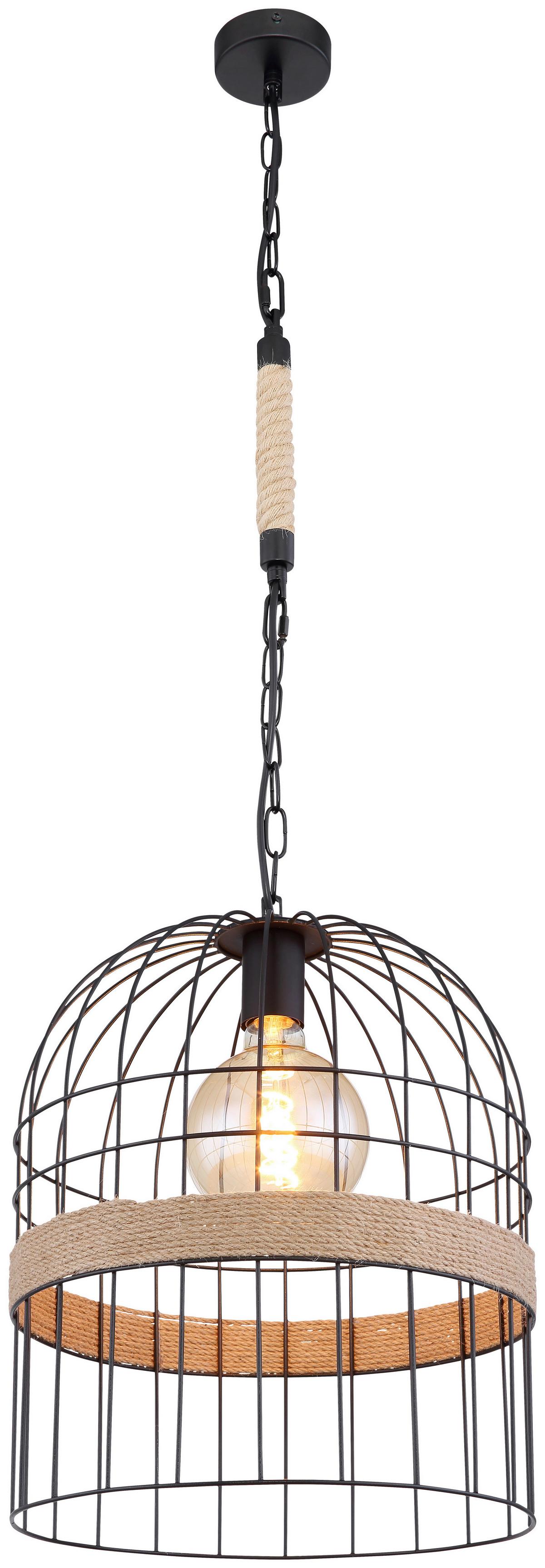 Hängeleuchte Halia Ø ca. 35cm max. 60 Watt - Schwarz/Braun, Natur, Naturmaterialien/Metall (35/140cm) - Globo