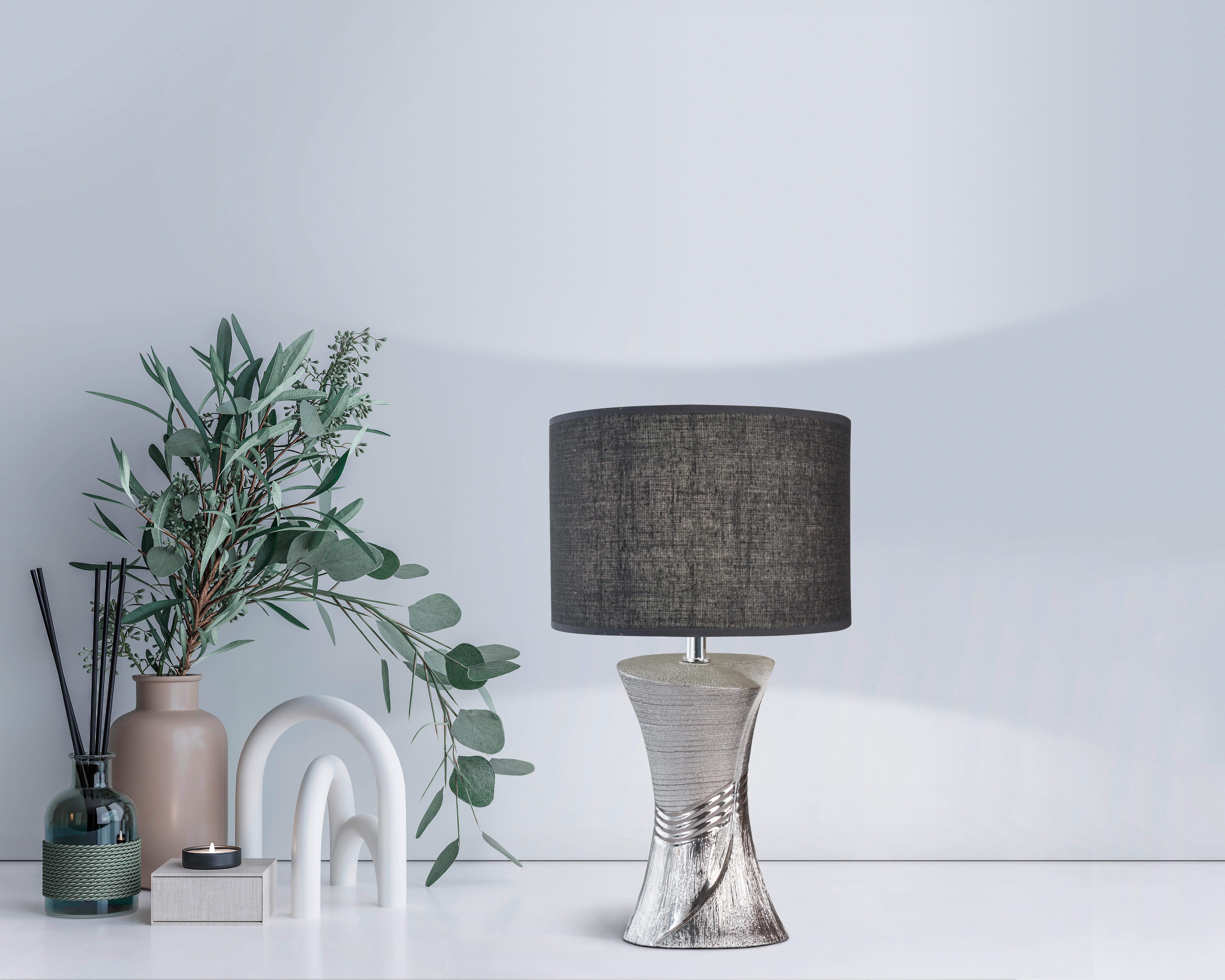 LAMPA STOŁOWA 50724 LOUIS - kolor srebrny/szary, Design, tkanina/ceramika (25/44cm) - Fischer & Honsel