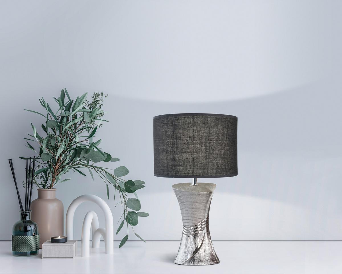 LAMPA STOŁOWA 50724 LOUIS - kolor srebrny/szary, Design, tkanina/ceramika (25/44cm) - Fischer & Honsel