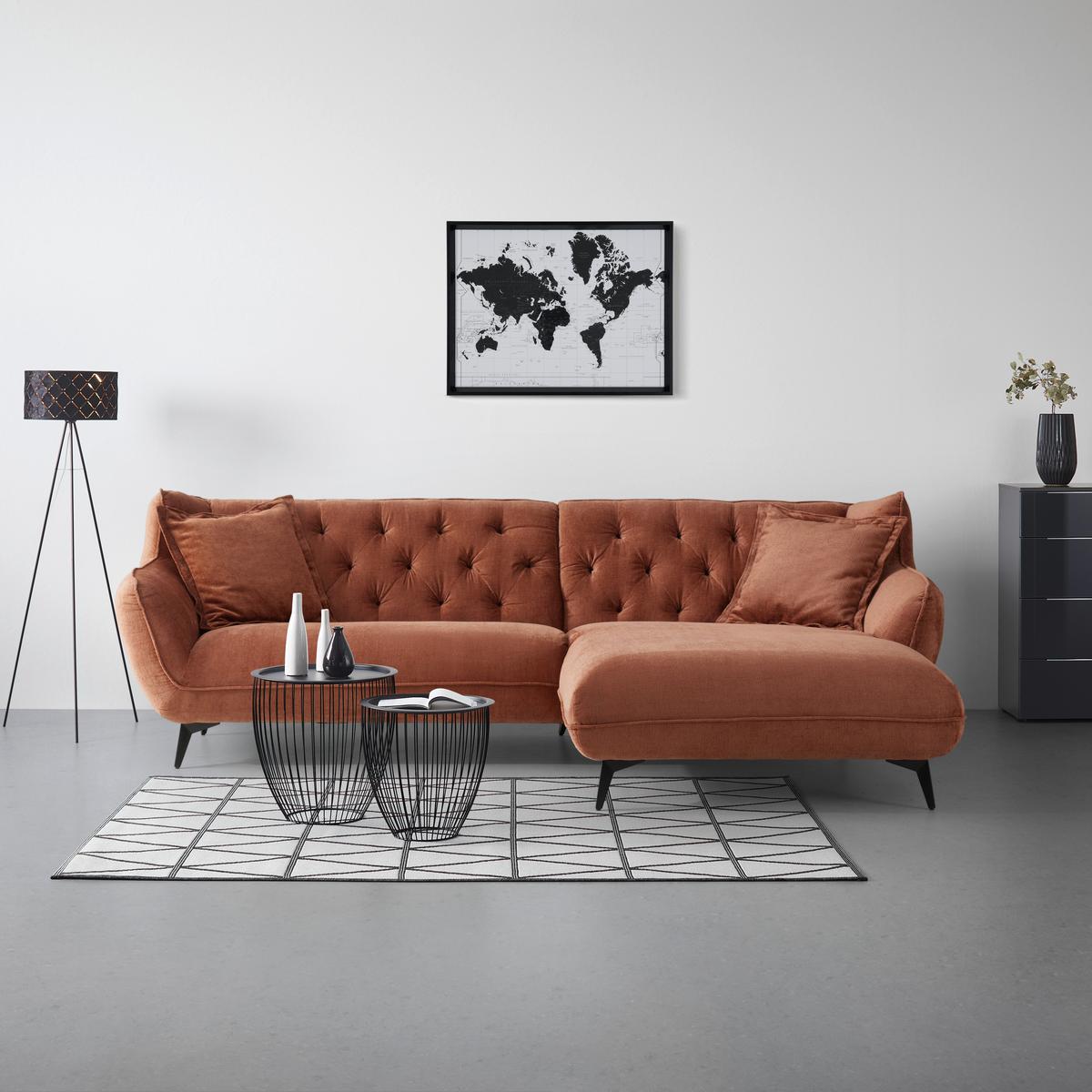 Wohnlandschaft Bogoni Rostfarben - Rostfarben/Schwarz, MODERN, Textil/Metall (278/84/168cm) - Mömax
