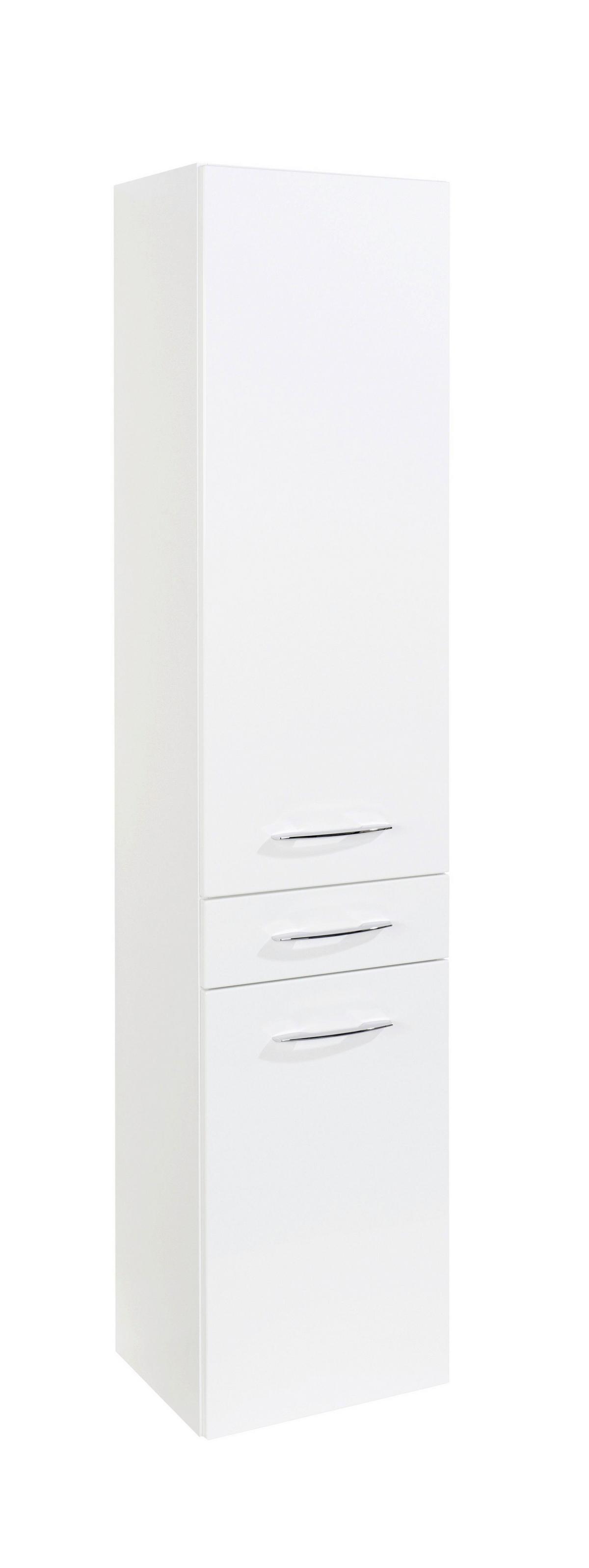 Seitenschrank Florida in Weiß - Chromfarben/Weiß Hochglanz, MODERN, Holzwerkstoff/Metall (40/180/35cm)