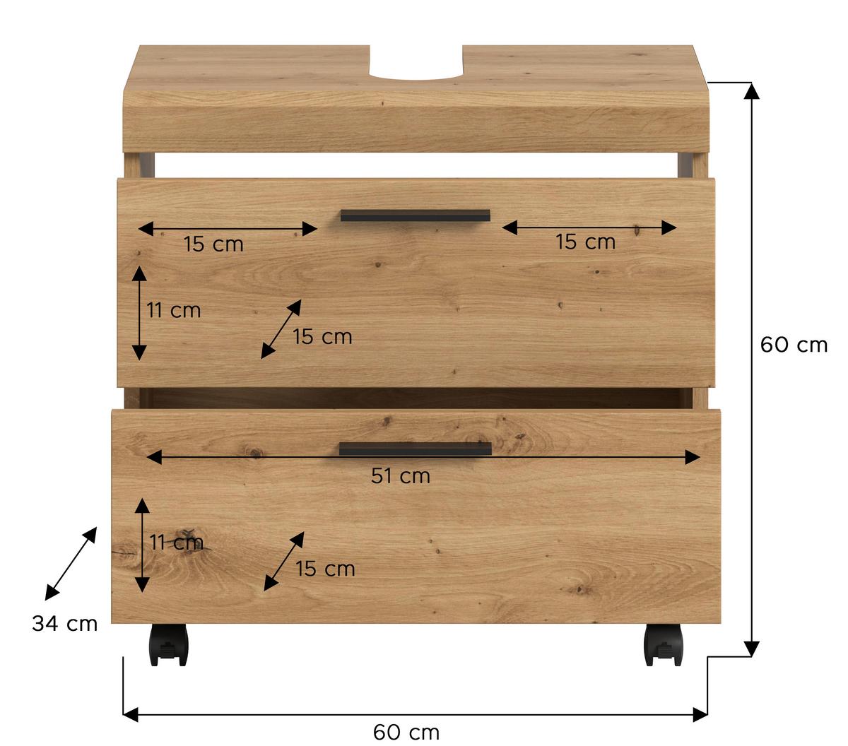 Waschbeckenunterschrank Scout Eiche Artisan - Schwarz/Eiche Artisan, Trend, Holzwerkstoff/Kunststoff (60/60/34cm) - MID.YOU