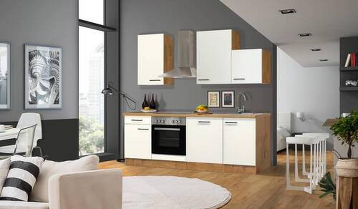Kuhinjski Blok Z Aparati Avila, Magnolija, Barva Hrasta - magnolija/črna, Moderno, kovina/leseni material (220cm) - FlexWell