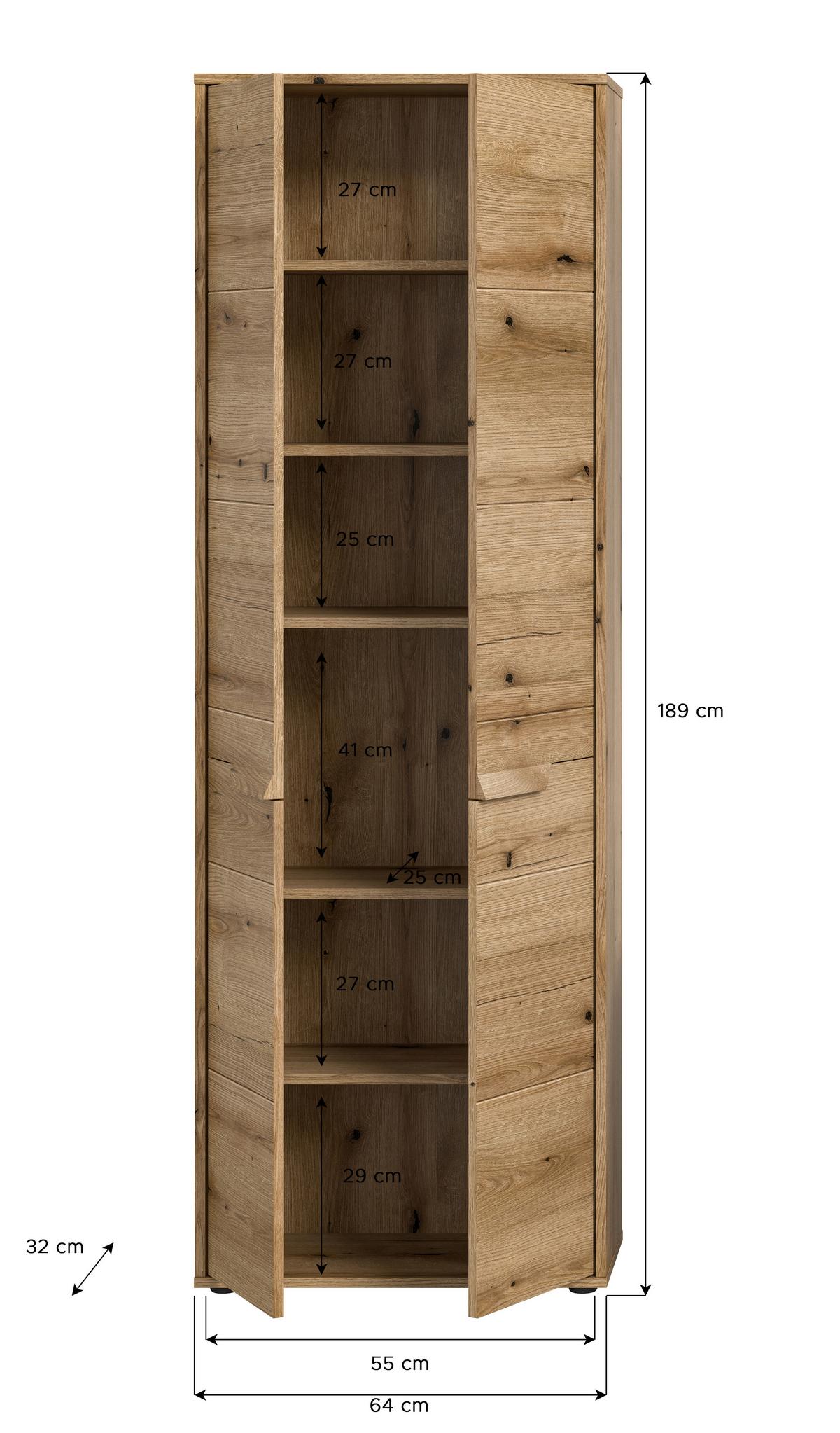 Hochschrank Zeno ca. 64x189 cm Eichefarben - Schwarz, MODERN, Holzwerkstoff (64/189/32cm) - MID.YOU