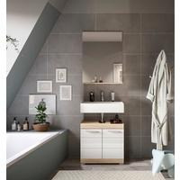 Badezimmer Lambada 2-tlg. ca. 60 cm Eiche/Weiß - Weiß Hochglanz/Silberfarben, MODERN, Glas/Holzwerkstoff (60cm) - MID.YOU