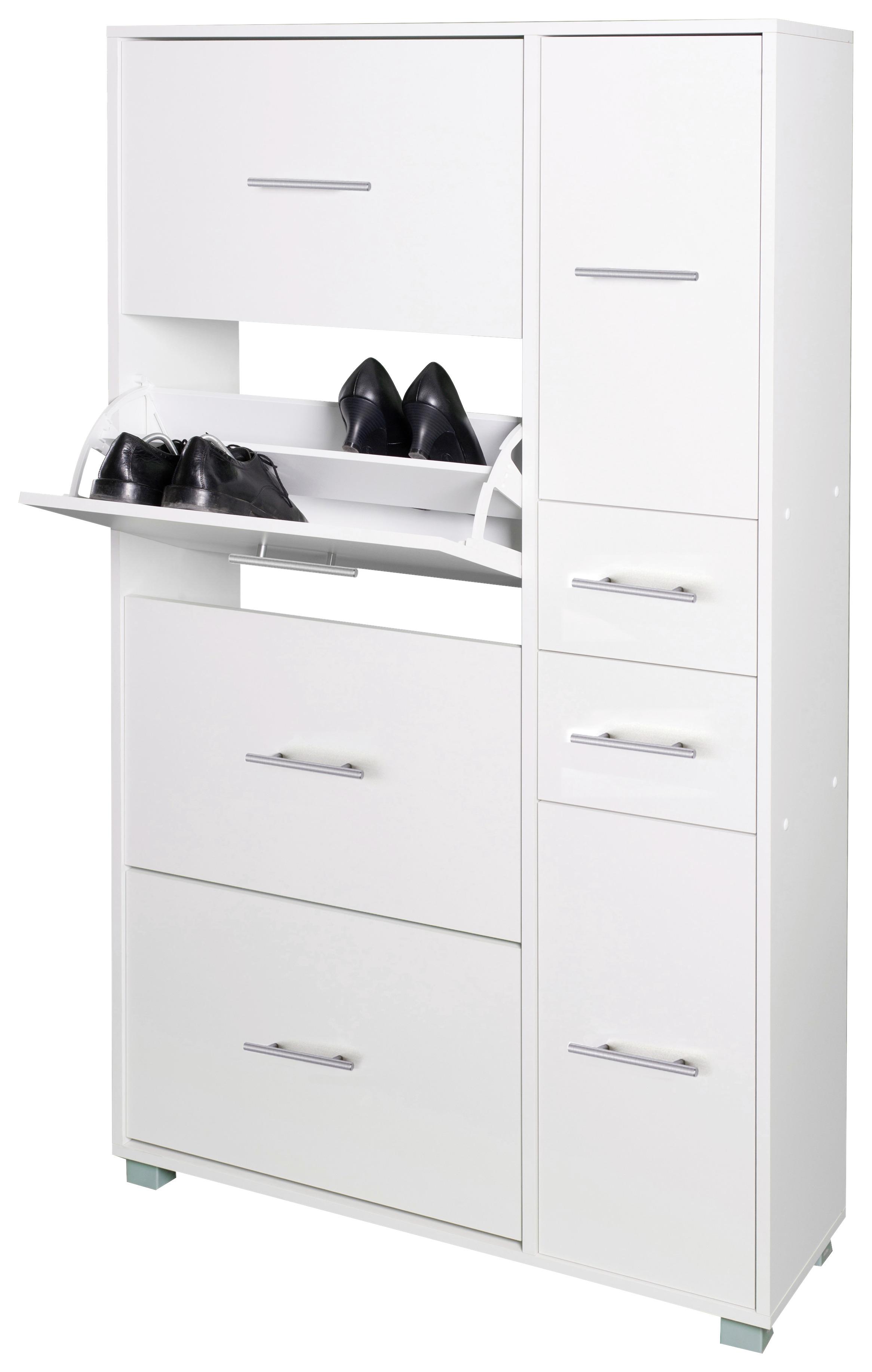 Schuhschrank "Pisa" , weiß - Silberfarben/Weiß, Basics, Holzwerkstoff/Kunststoff (88,4/163,7/30cm) - MID.YOU