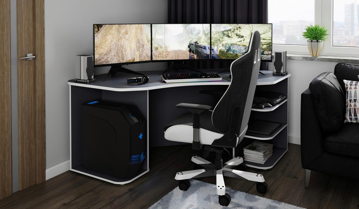 Gaming Tisch in Anthrazit/Hellgrau - Anthrazit/Hellgrau, Modern, Naturmaterialien/Kunststoff (198/76/85cm) - Mömax