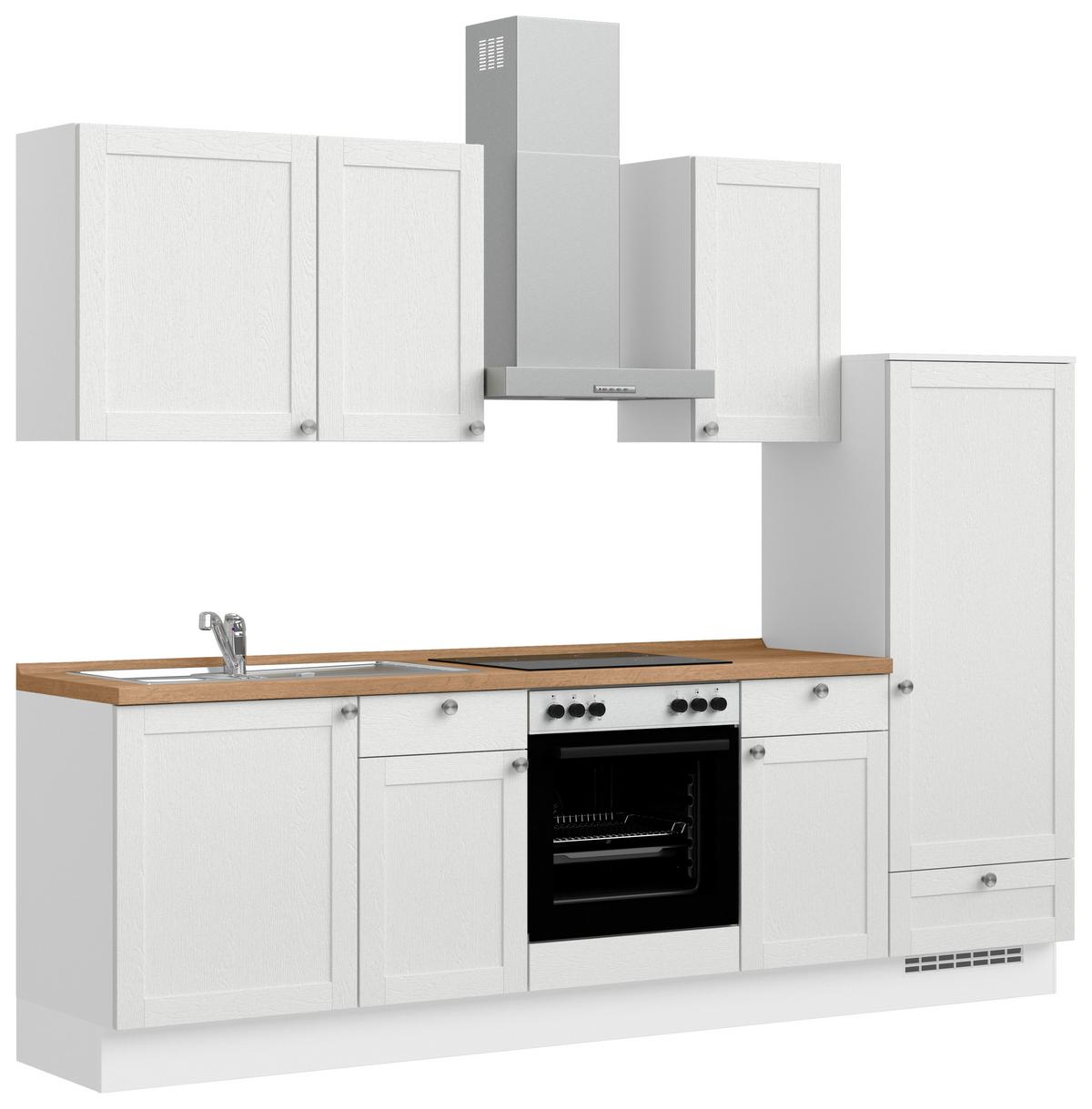 Küchenleerblock Frame Low o. Geräte Weiß - Edelstahlfarben/Eichefarben, MODERN, Holzwerkstoff/Metall (270cm) - Nobilia