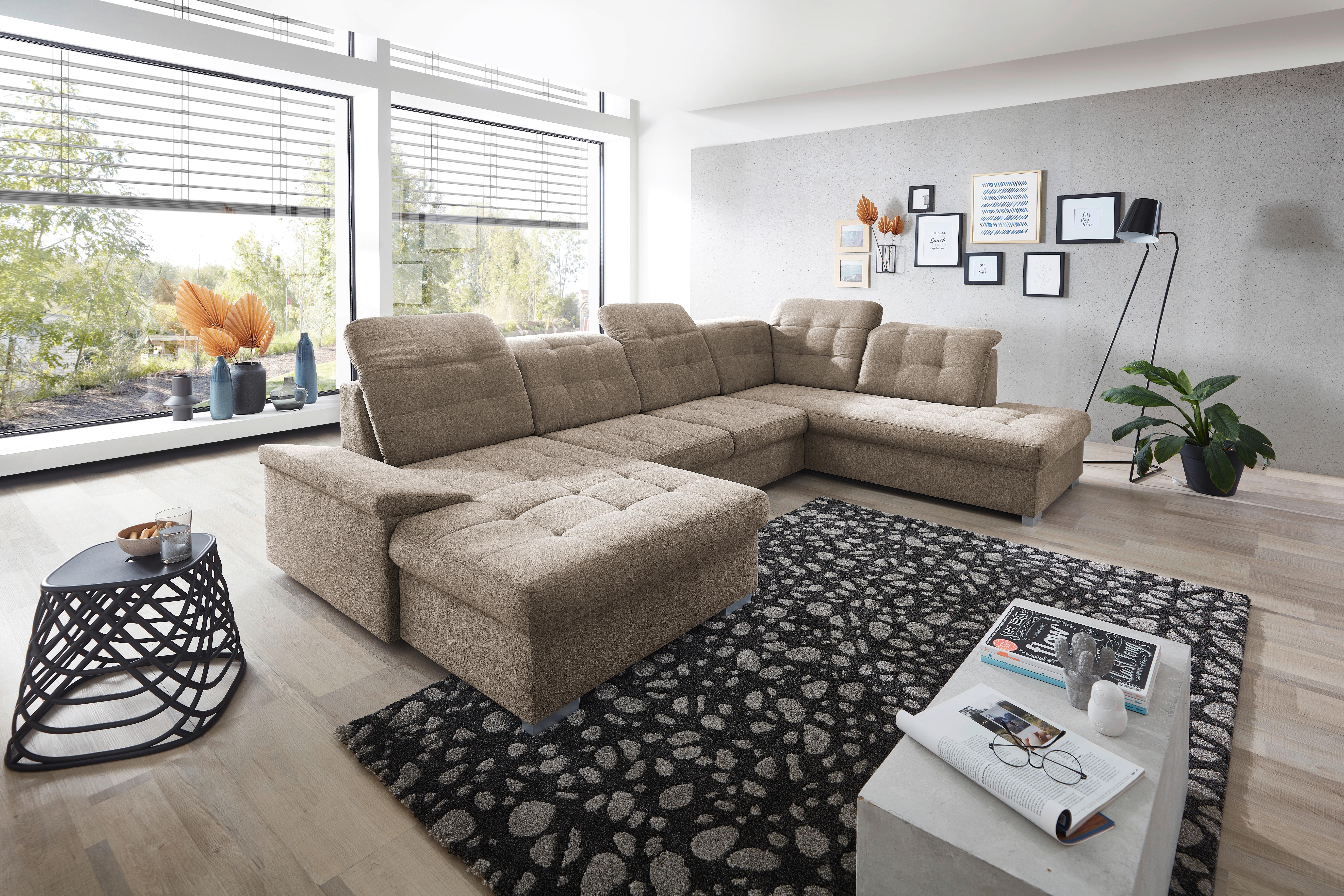 Wohnlandschaft Zira Taupe Nylon/Mikrofaser - Taupe/Chromfarben, Design, Kunststoff/Textil (169/330/212cm) - Livetastic