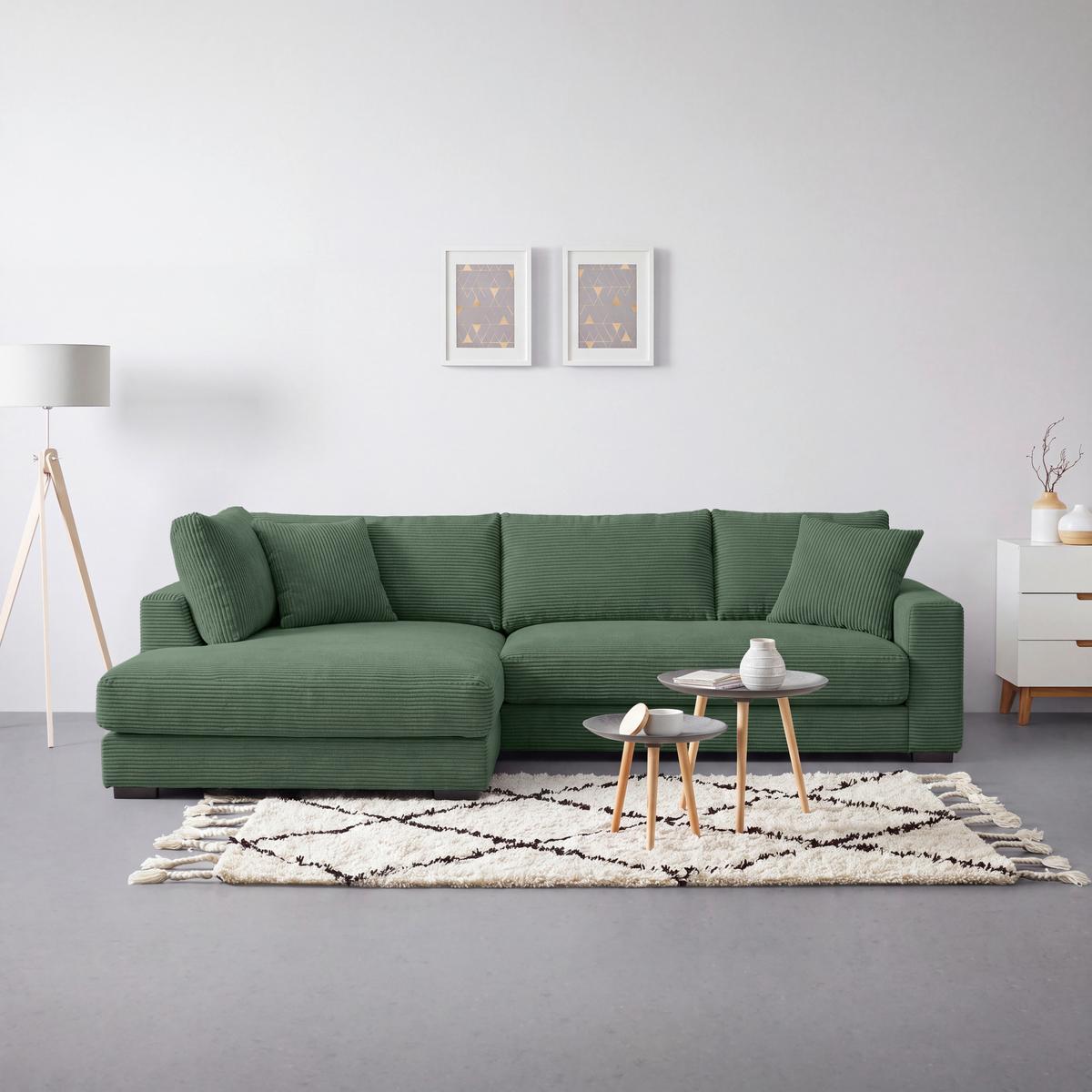 Ecksofa Pedro Dunkelgrün - Dunkelgrün/Schwarz, MODERN, Kunststoff/Textil (190/300cm) - Mömax