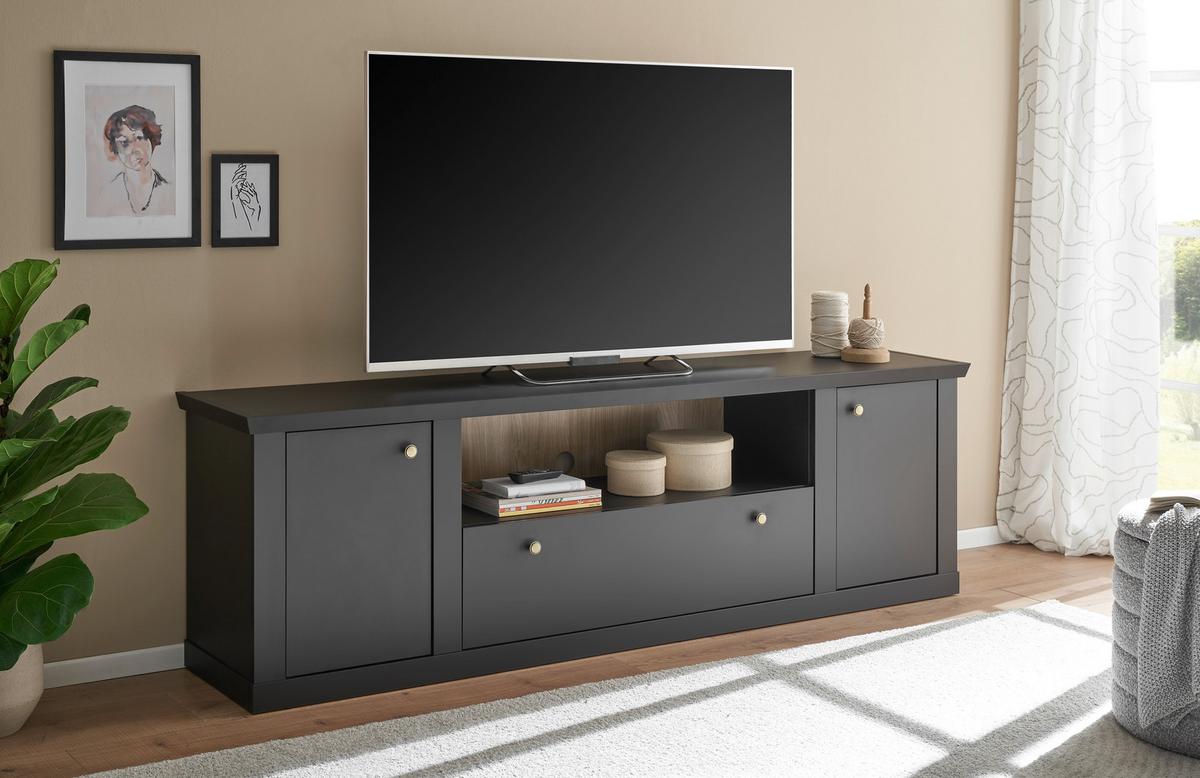 Lowboard Lincoln Schwarz/Eichefarben - Eichefarben/Messingfarben, Design, Holzwerkstoff/Metall (205/62/42cm) - MID.YOU