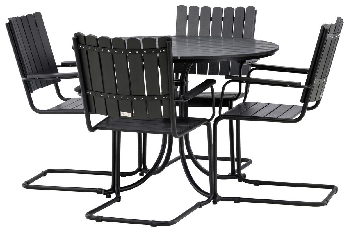 Gartentischgruppe Holmsund Schwarz - Schwarz, KONVENTIONELL, Metall - Gardenson
