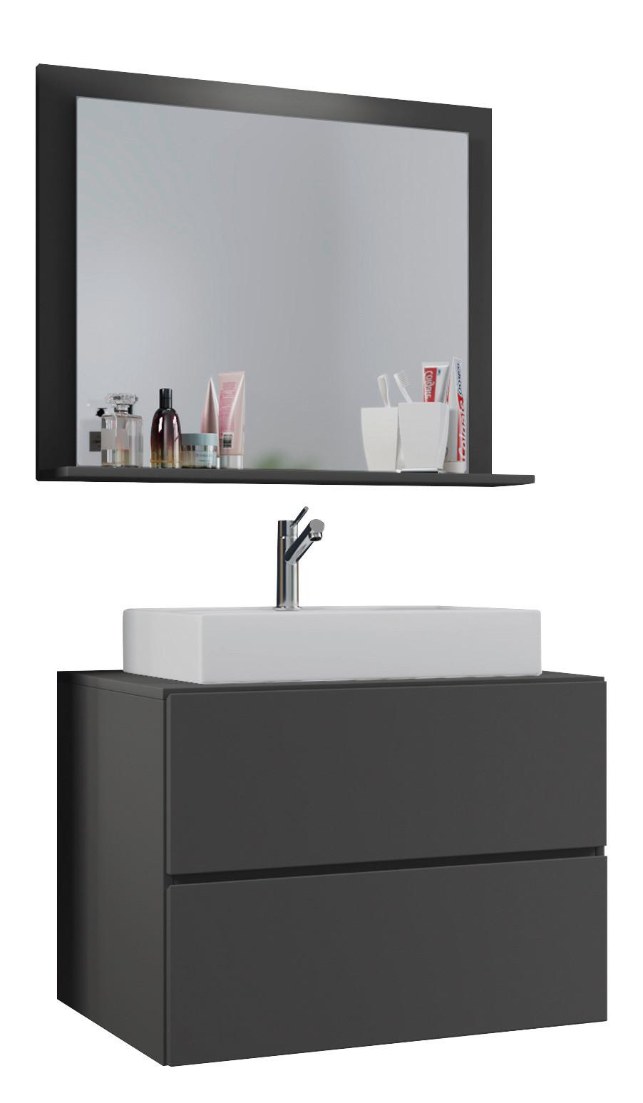 Badezimmer Lendas 3-tlg. ca. 80 cm Anthrazit - Anthrazit/Weiß, MODERN, Glas/Keramik (80cm) - MID.YOU