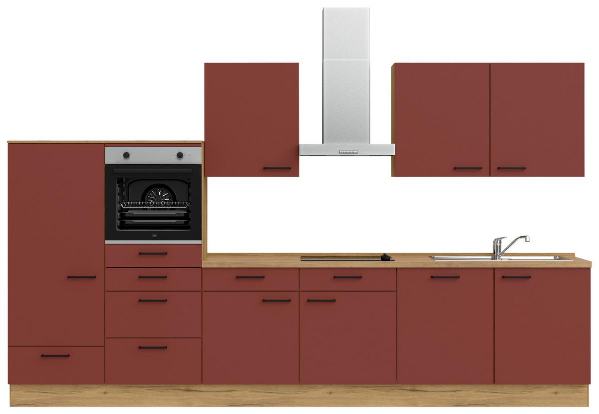 Küchenblock Easytouch Low m. Geräten Dunkelrot - Eichefarben/Schwarz, MODERN, Holzwerkstoff/Metall (360cm) - Nobilia