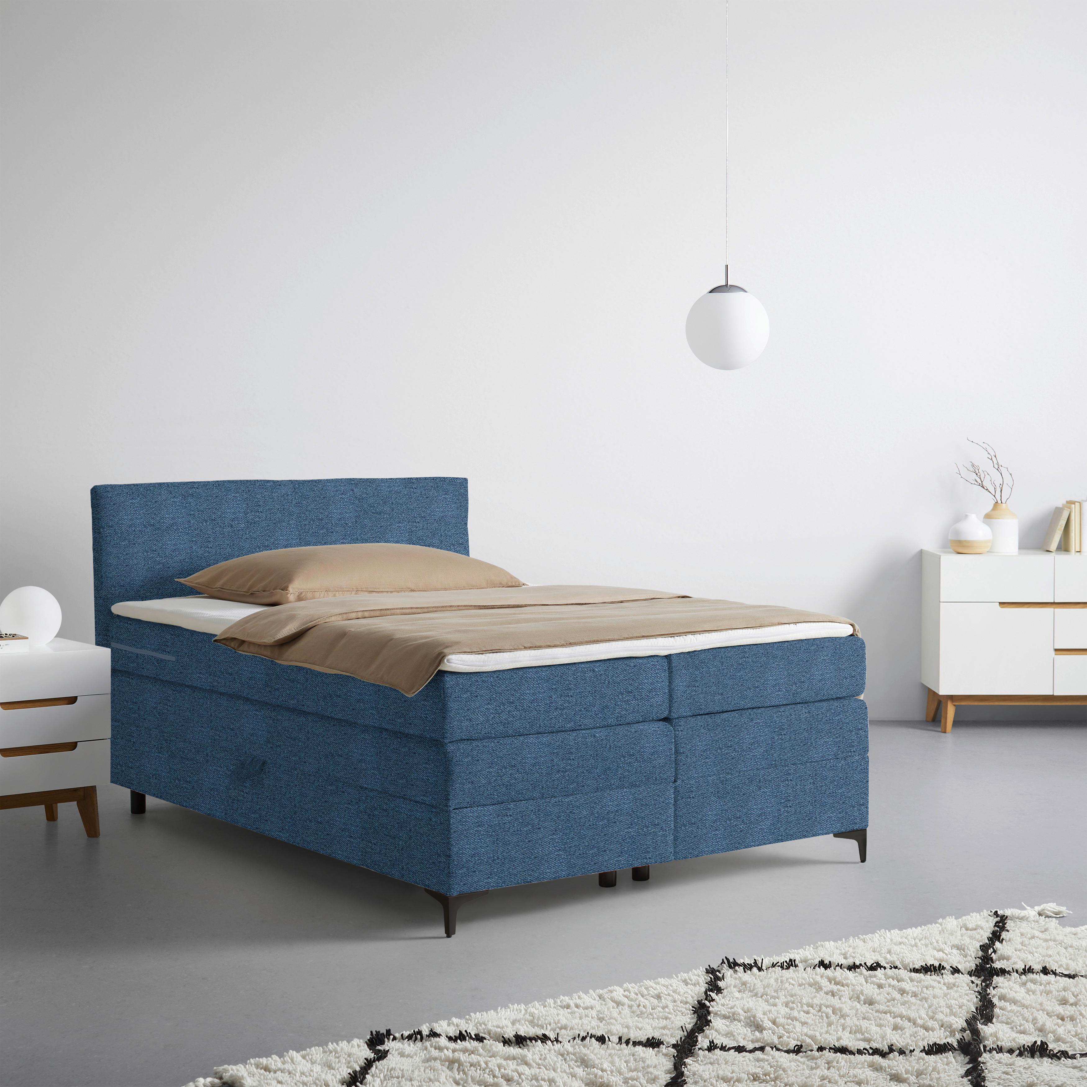 Boxspringbett Bari in Blau ca. 140x200cm - Blau/Schwarz, KONVENTIONELL, Textil/Metall (140/200cm) - Mömax