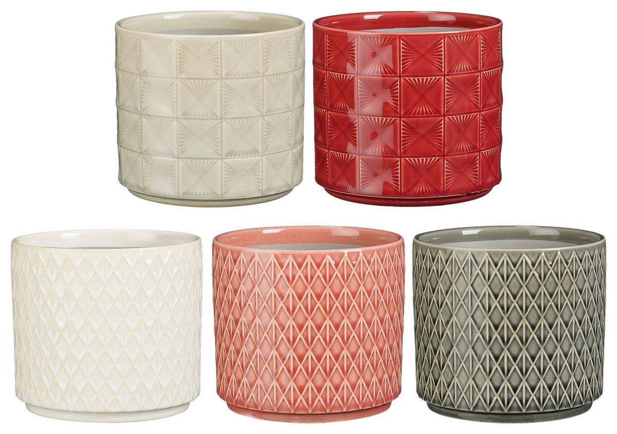 Übertopf Benton diverse Farben - Dunkelgrau/Rot, KONVENTIONELL, Keramik (14/12,5cm) - Mömax