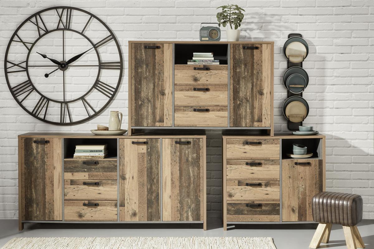 Sideboard in Anthrazit/Eichefarben - Eichefarben/Anthrazit, Konventionell, Holzwerkstoff/Kunststoff (183/93/38cm) - Mömax