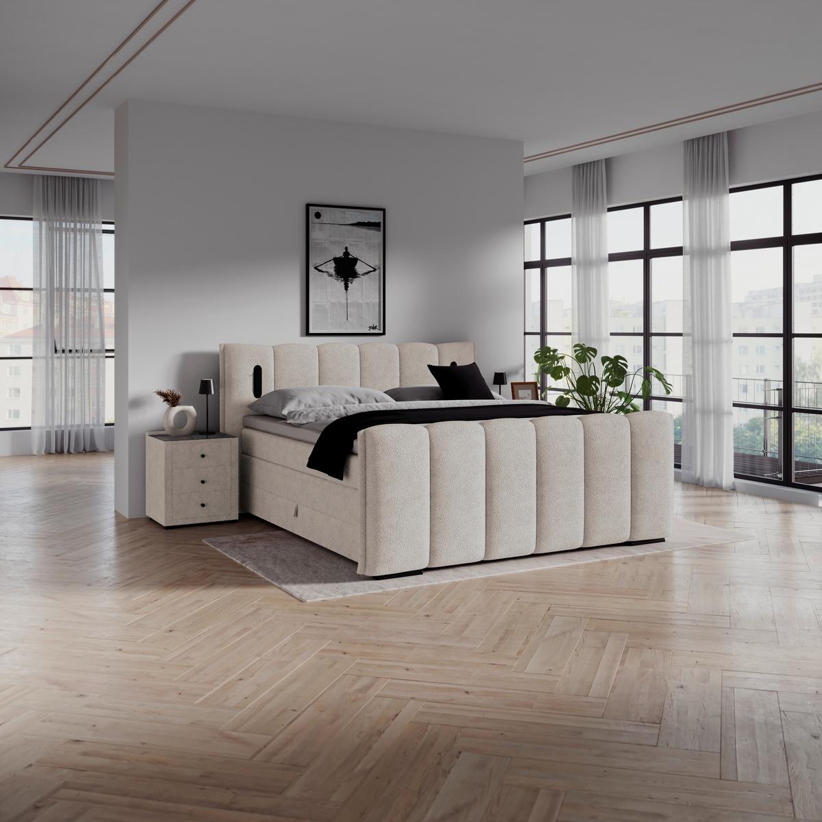 Postelja Boxspring Elysia, Bež, 180x200 - črna/bež, Trend, kovina/umetna masa (180/200cm) - Luca Bessoni