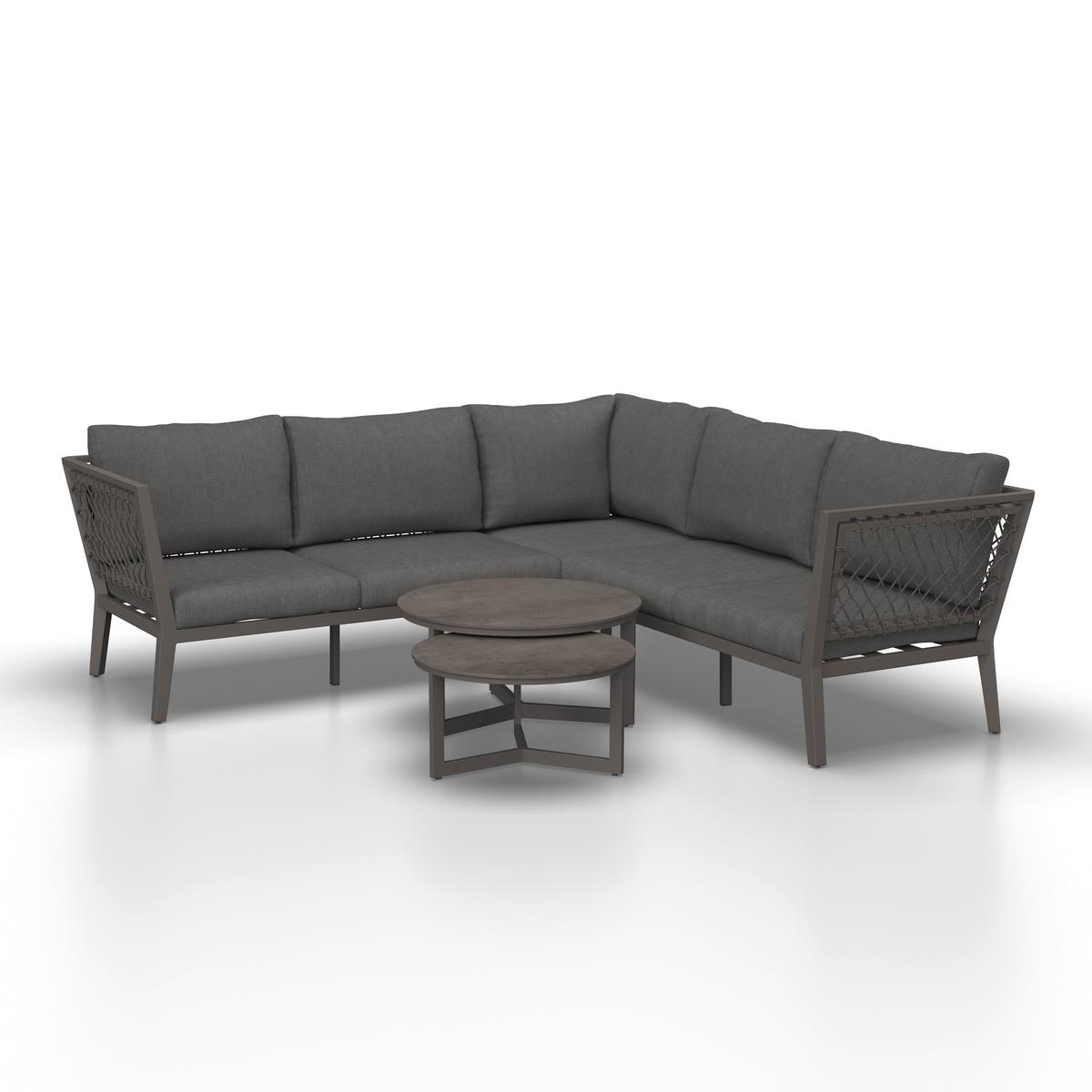Loungegarnitur Malou Dunkel grau Textil/Metall - Dunkelgrau/Anthrazit, Modern, Textil/Stein (218/68/76,5cm) - Bessagi Garden
