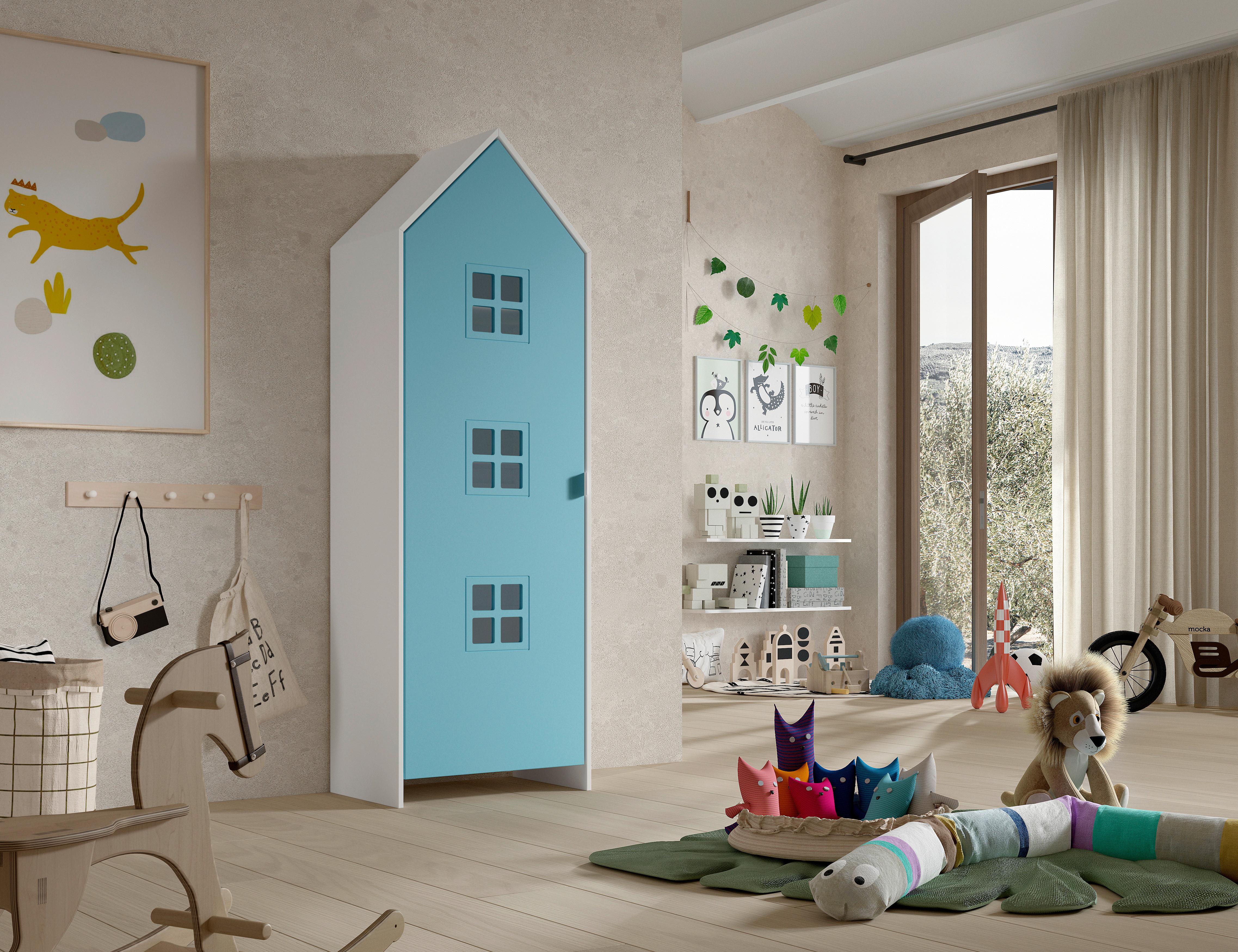 Kinderkleiderschrank Casami ca. 58x171x37 cm Weiß/Blau - Blau/Weiß, MODERN, Holzwerkstoff/Metall (57,6/171,3/37cm) - MID.YOU