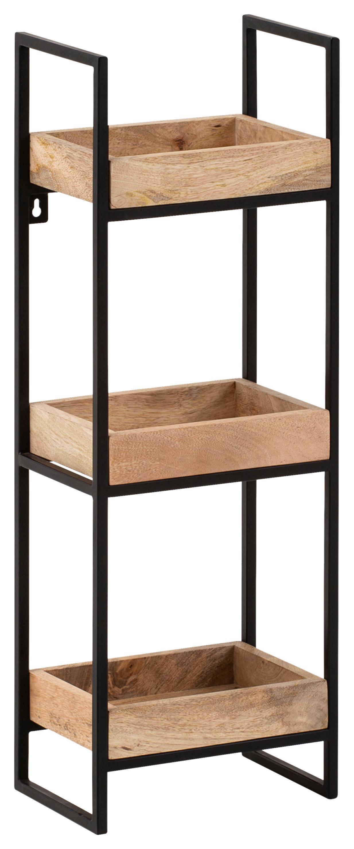 Wandregal Echtholz - Schwarz/Braun, LIFESTYLE, Holz/Metall (27/77/18cm) - MID.YOU
