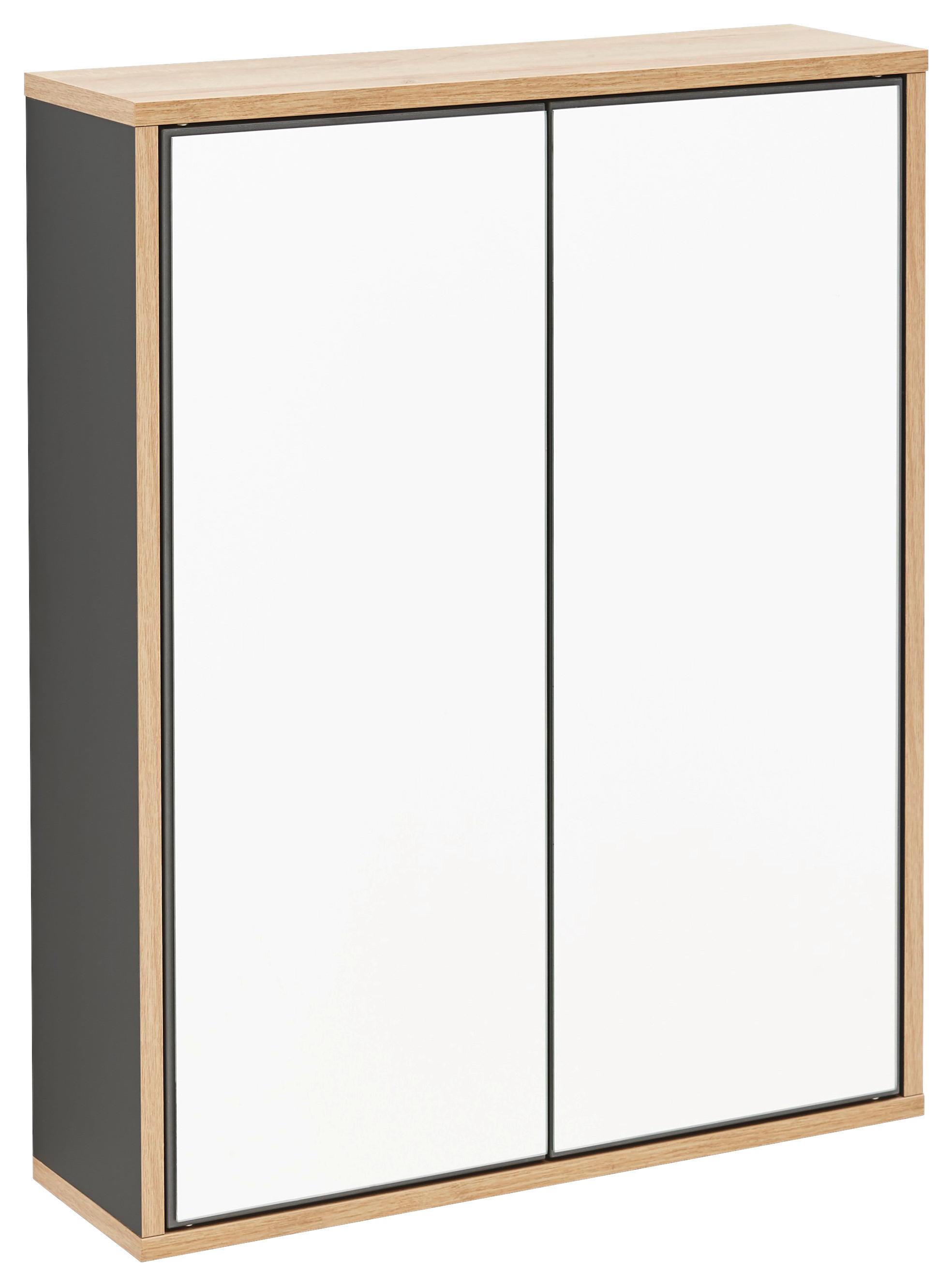 Spiegelschrank Finn 2-türig ca. 60x75 cm Anthrazit/Eiche - MODERN, Glas/Holzwerkstoff (60/75/18,5cm) - MID.YOU