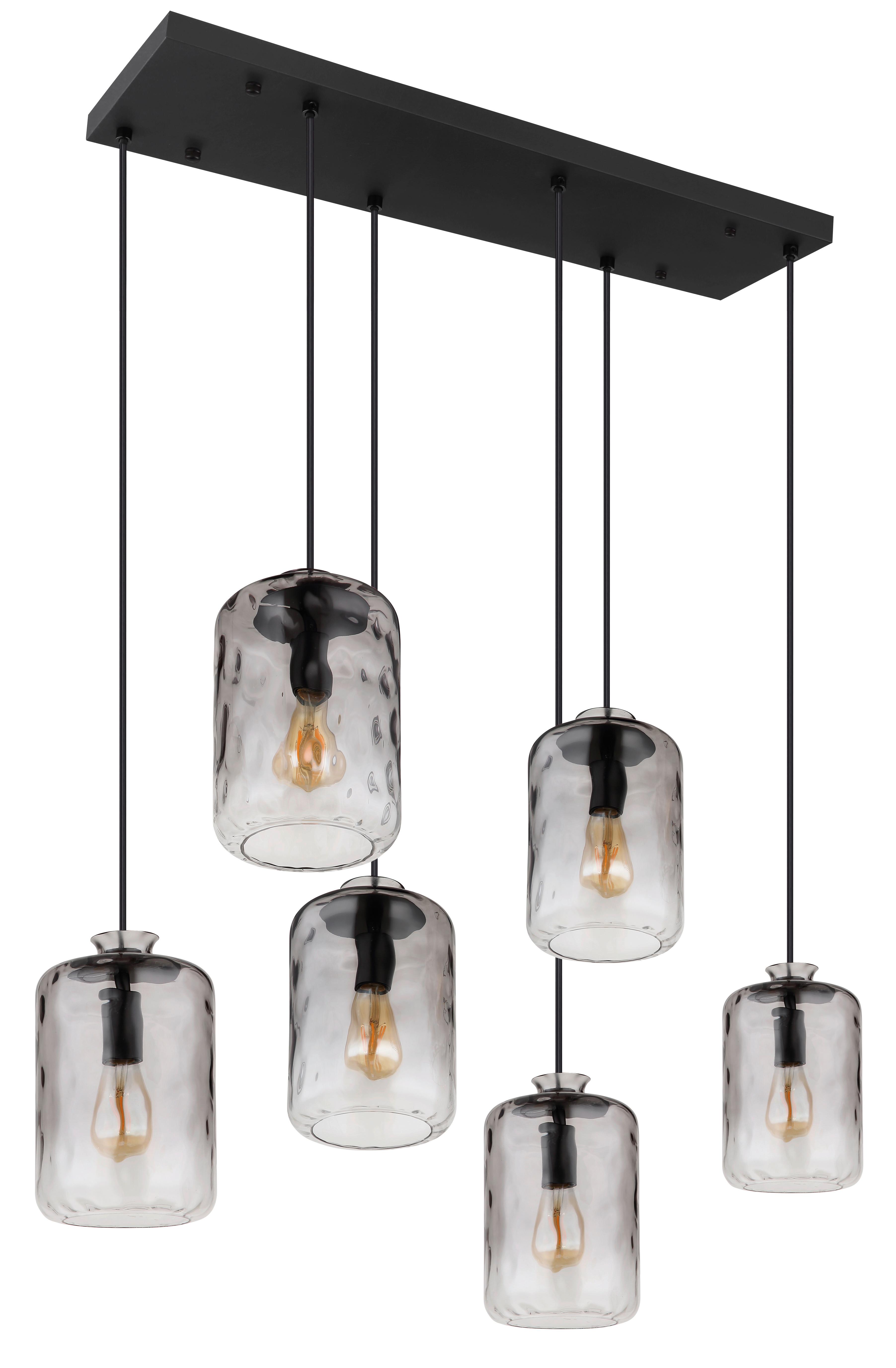 HÄNGELEUCHTE 16046-6H - Klar/Schwarz, Design, Glas/Metall (94,5/39/150cm) - Globo
