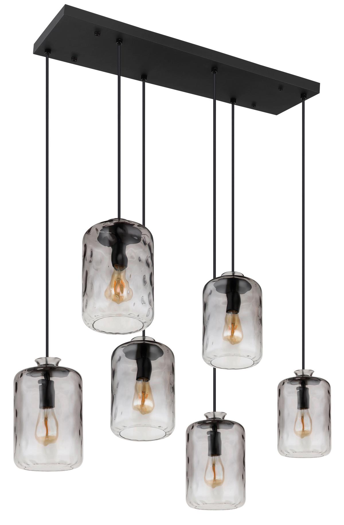HÄNGELEUCHTE 16046-6H - Klar/Schwarz, Design, Glas/Metall (94,5/39/150cm) - Globo