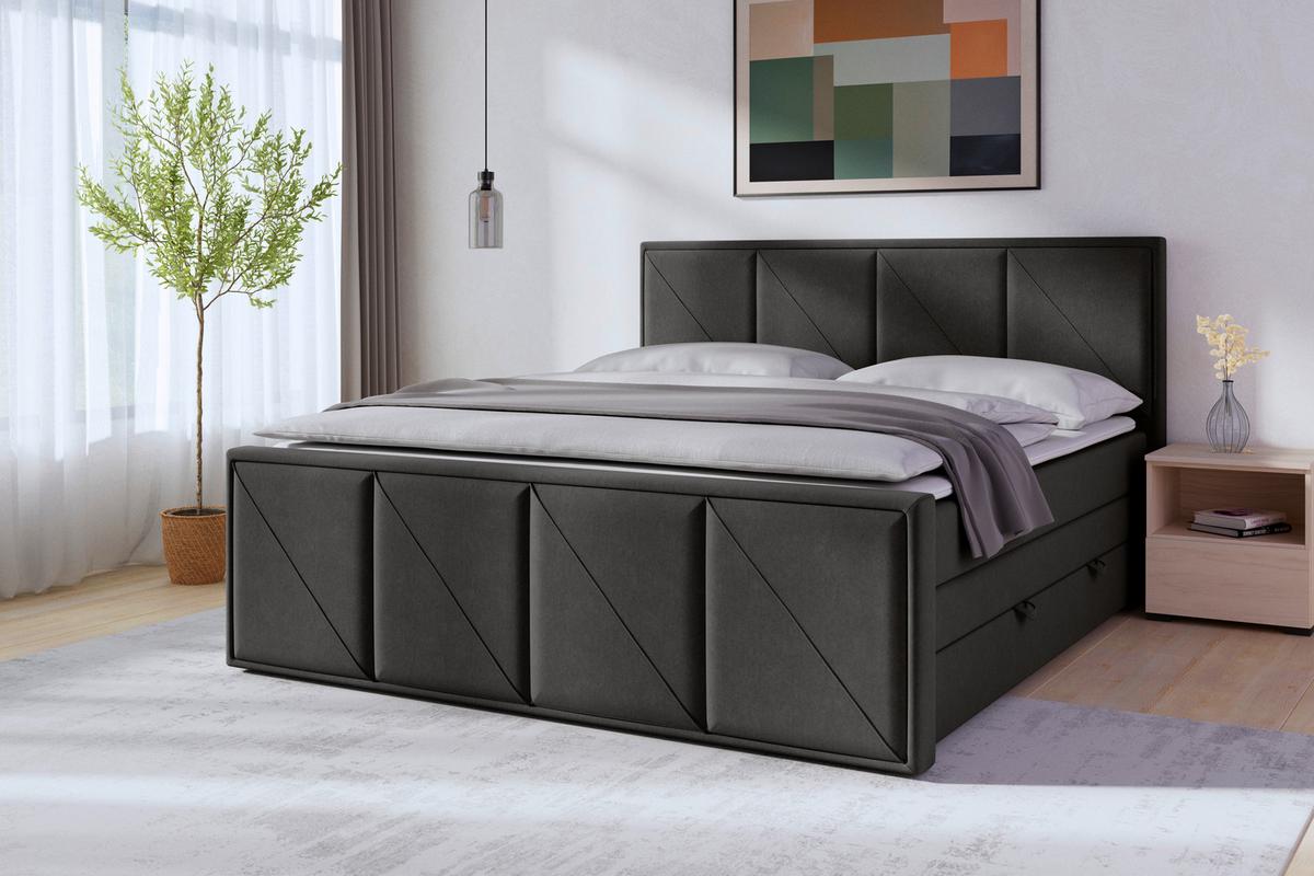 Boxspringbett Oslo ca. 180x200 cm Anthrazit - Anthrazit/Schwarz, MODERN, Karton/Holzwerkstoff (180/200cm) - MID.YOU