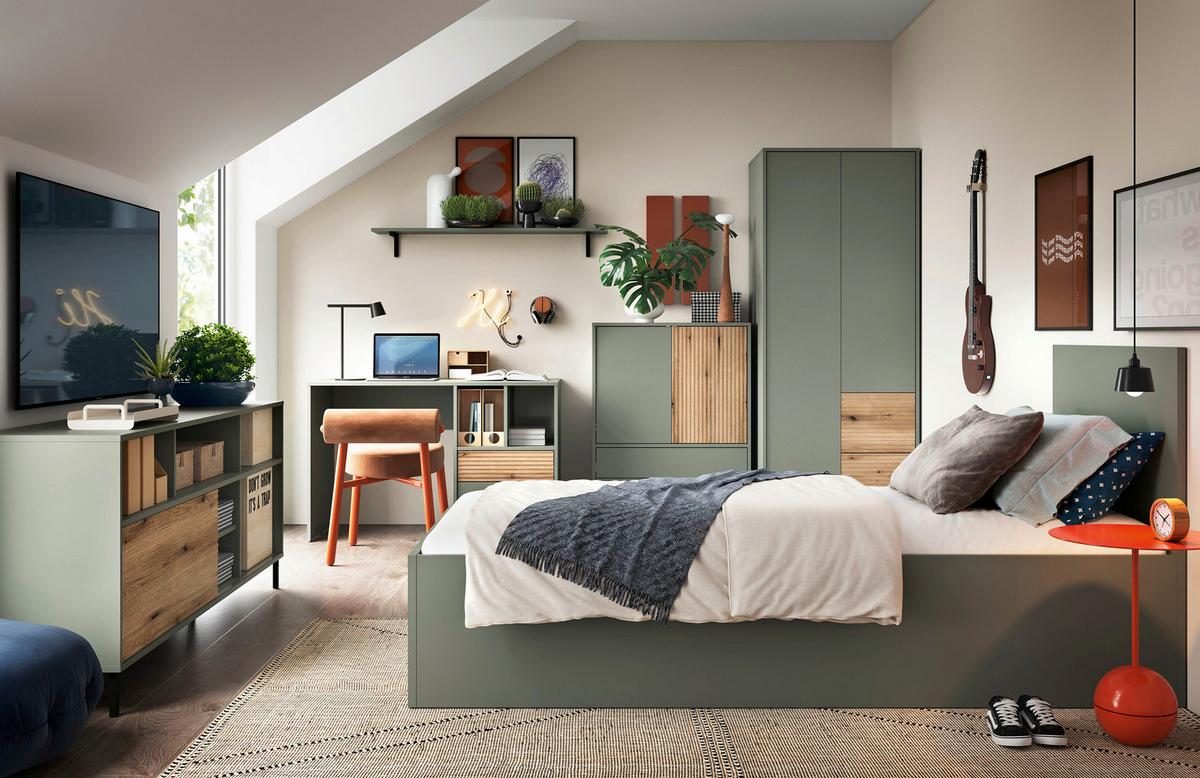 Radni Stol Pozzi - boje hrasta/zelena, Moderno, drvni materijal (120/76,4/58cm) - Modern Living