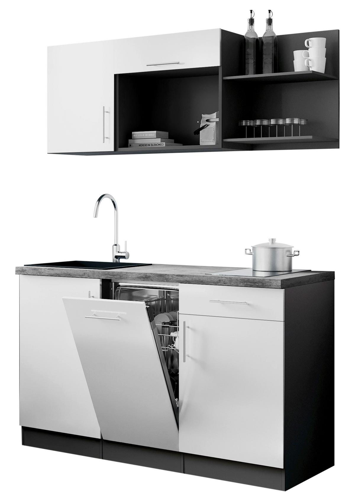 Miniküche Oliver m. Geräten ca. 145cm Weiß - Weiß/Grau, Trend, Holzwerkstoff/Metall (145cm) - Respekta