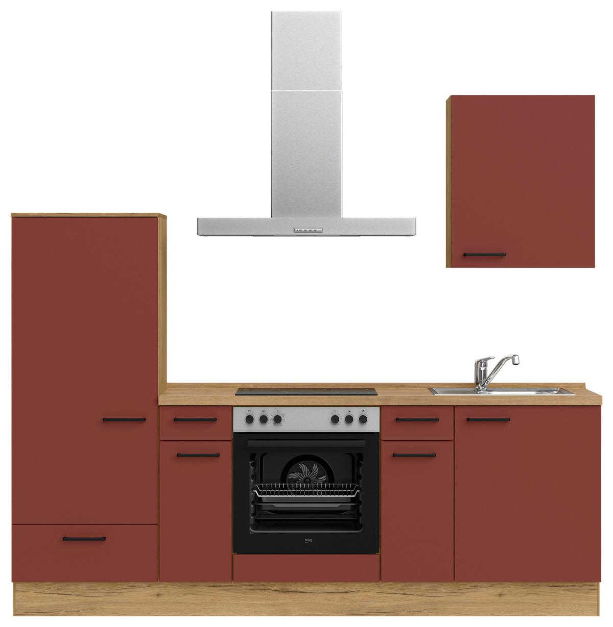 Küchenblock Easytouch Low m. Geräten Dunkelrot - Eichefarben/Schwarz, MODERN, Holzwerkstoff/Metall (240cm) - Nobilia