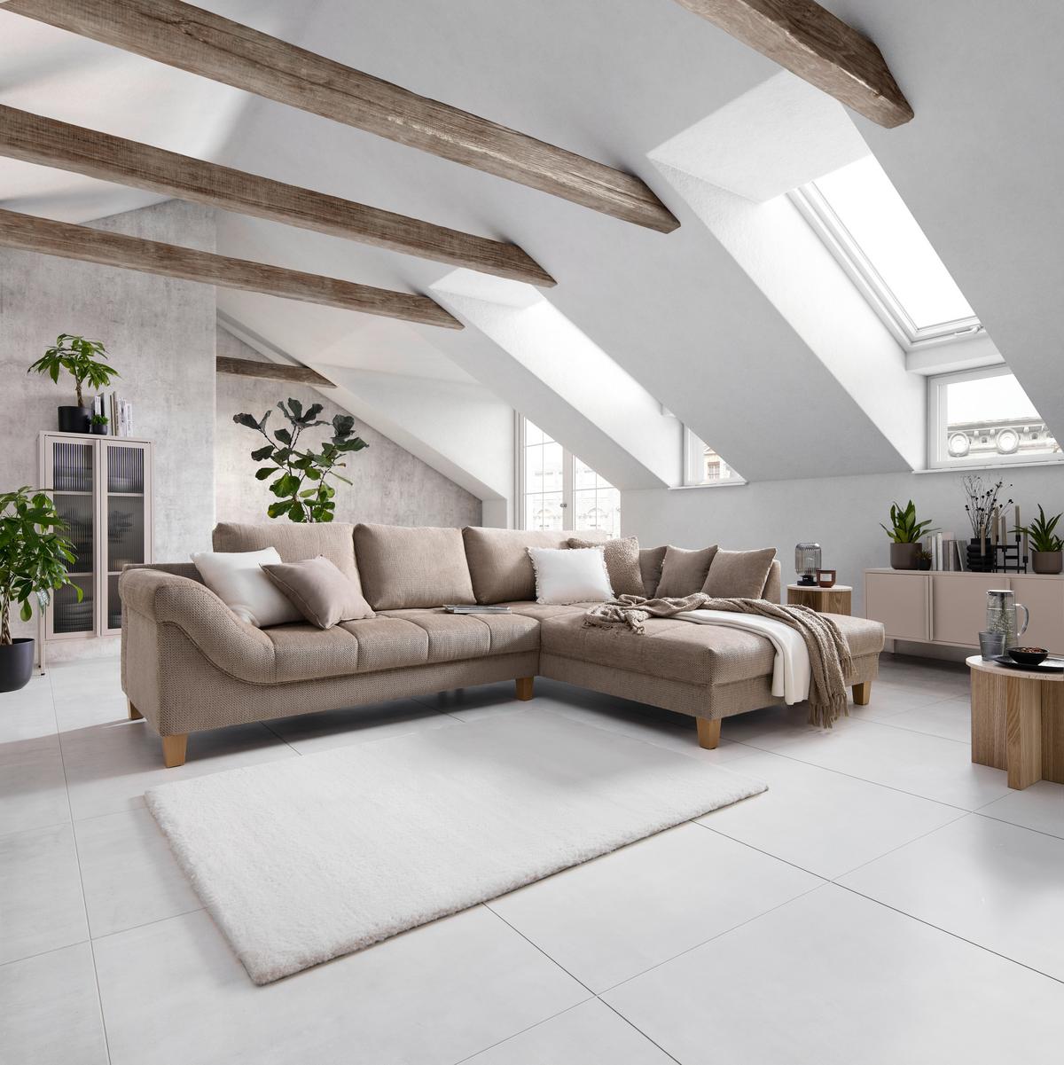 Wohnlandschaft Palermo Beige - Beige/Buchefarben, MODERN, Holz/Textil (306/69-94/203cm) - Mömax