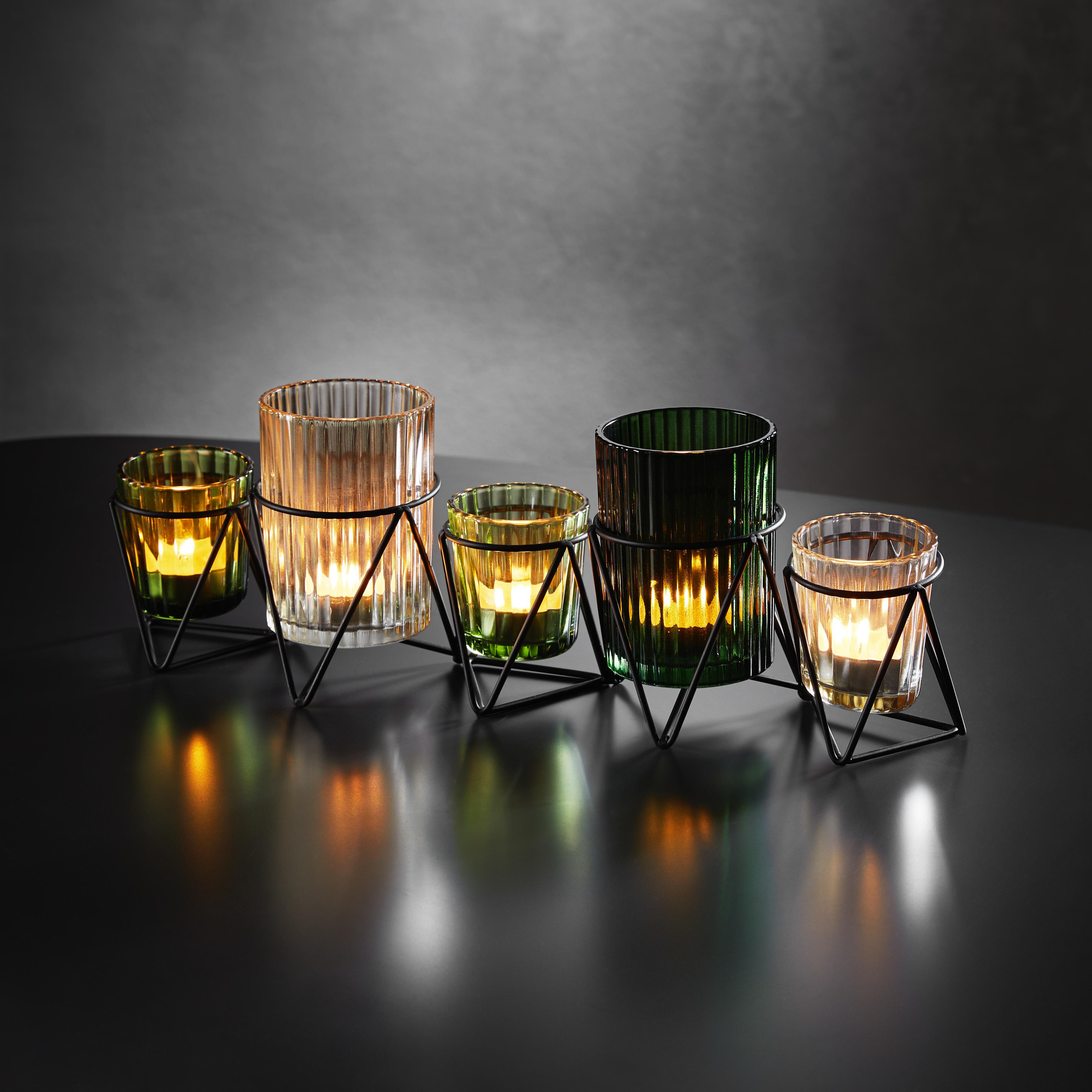 Teelichthalter in Multicolor ca. 36/11,8cm 'Janin' - Klar/Multicolor, MODERN, Glas/Metall (36/8/11,8cm) - Bessagi Home