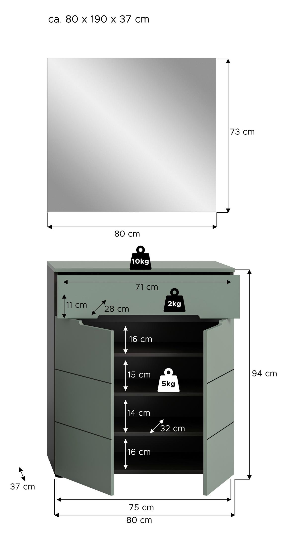 Predsoba Canu, Sivozelena, 2-Delna - siva/sivozelena, Design, leseni material (80/190/37cm) - Livetastic
