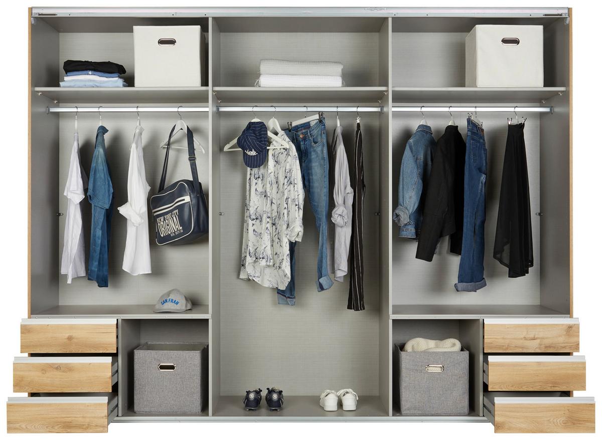 Schwebetürenschrank Eichefarben ca. 270x210x65cm - Eichefarben/Silberfarben, KONVENTIONELL, Holzwerkstoff/Metall (270/210/65cm) - Mömax