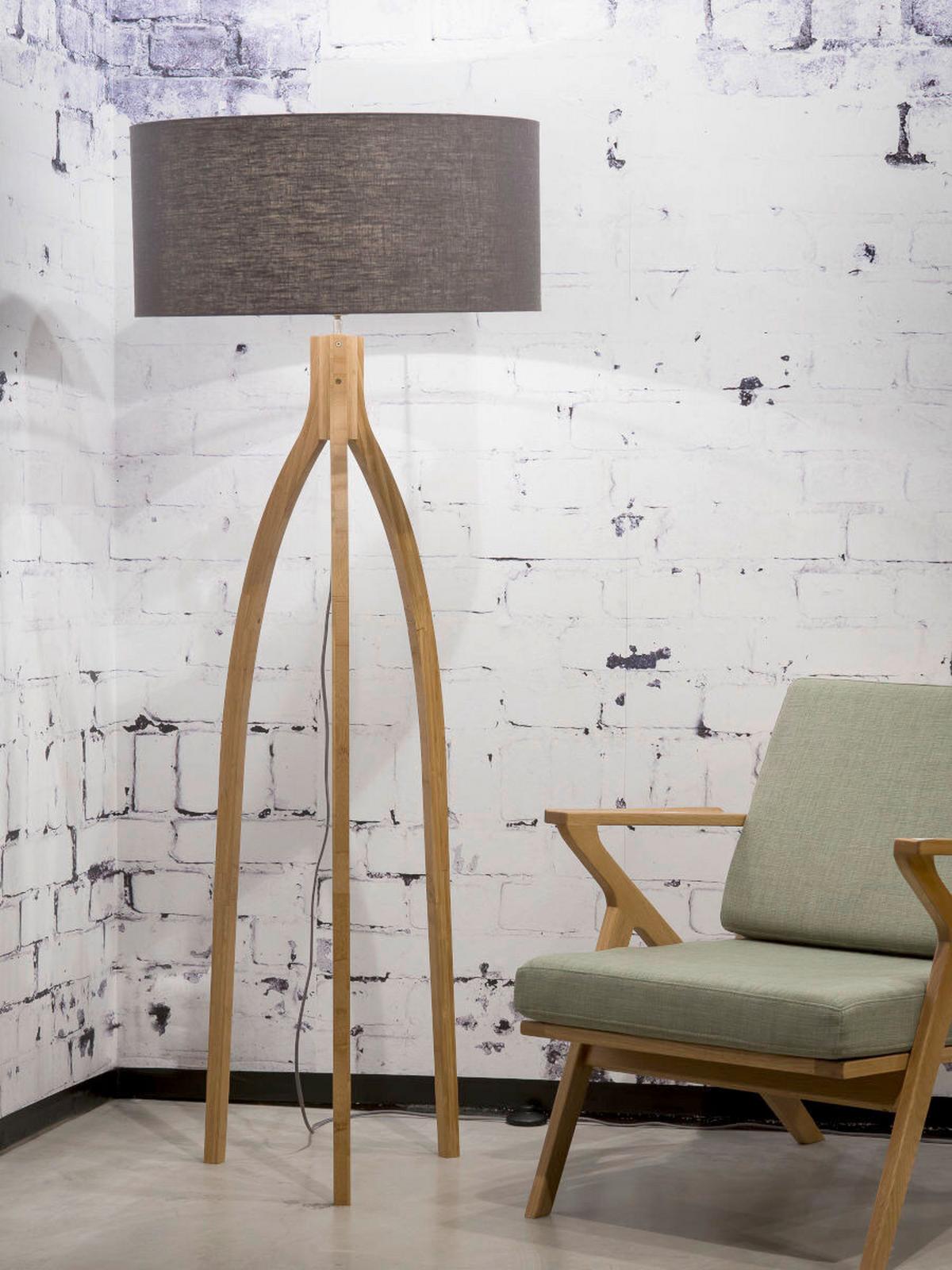 Stoječa Svetilka Anna, Temno Siva, Bambus - temno siva/naravne barve, Trend, tekstil/les (60/160cm) - Good & Mojo
