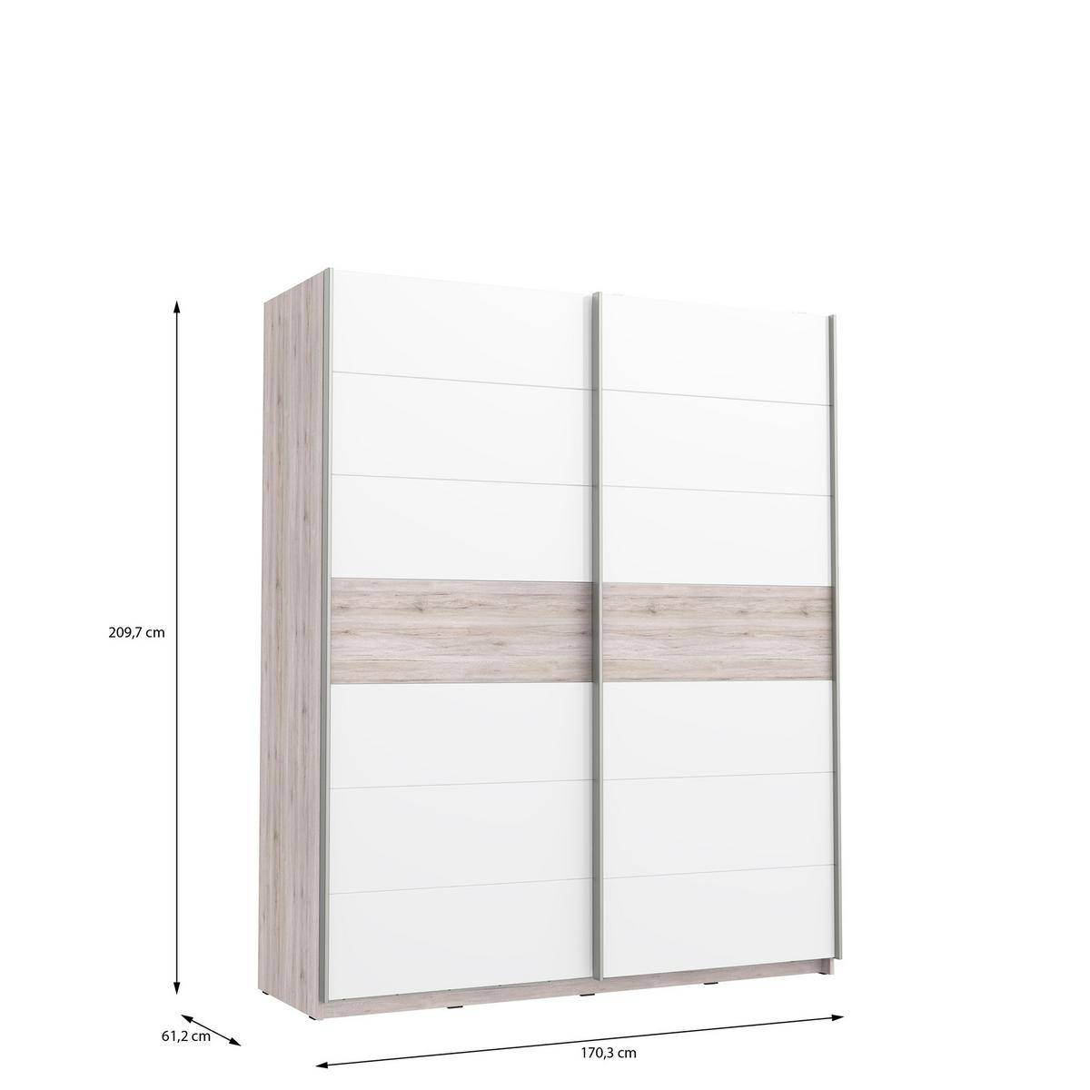 Omara Z Drsnimi Vrati Rondino, Barva Hrasta, Bela - barve hrasta/bela, Basics, kovina/leseni material (170,3/209,7/61,2cm) - Carryhome