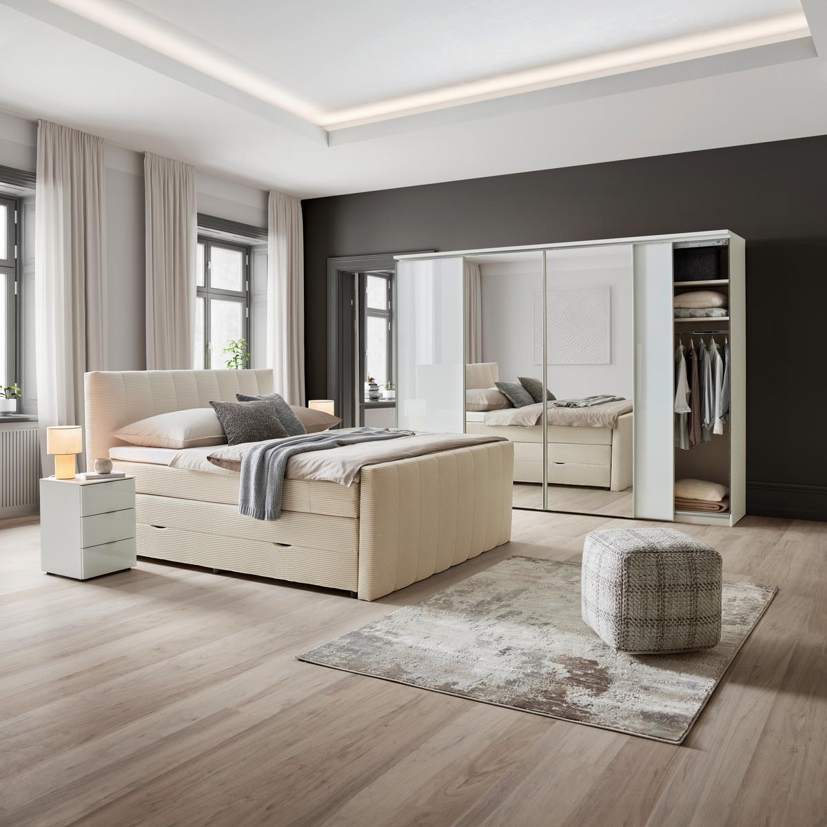 Boxspringbett Malaga Beige ca. 160x200cm - Beige/Silberfarben, KONVENTIONELL, Holz/Holzwerkstoff (160/200cm) - Premium Living