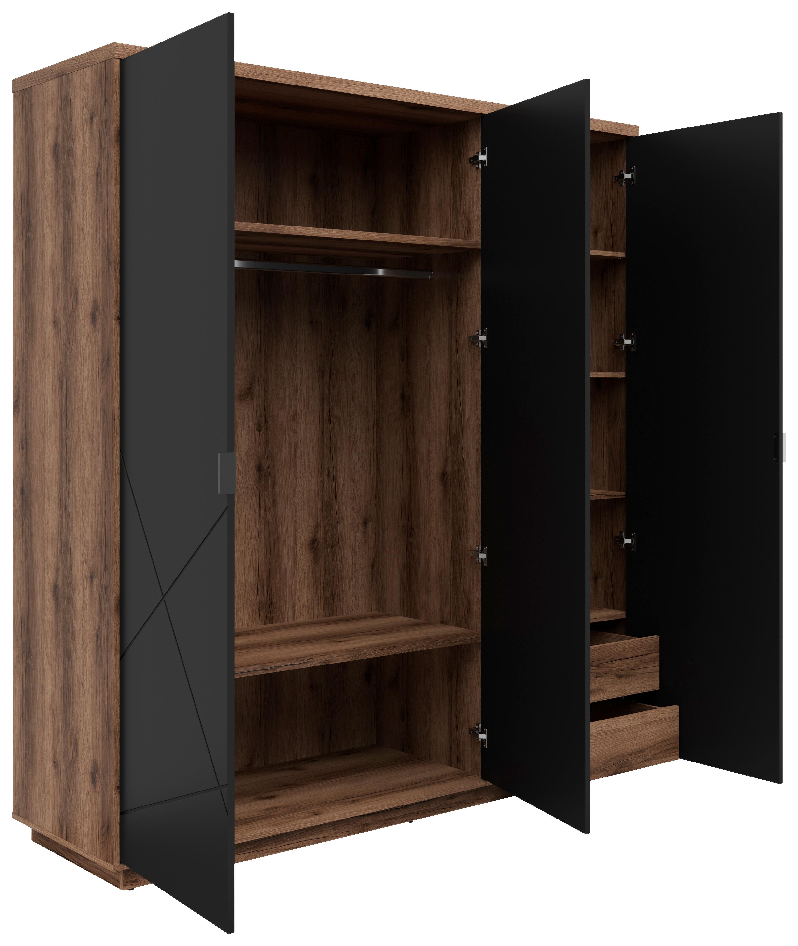 Ormar S Klasičnim Vratima Forn - boje hrasta/crna, Moderno, drvni materijal/metal (180/200,5/56,5cm) - Modern Living