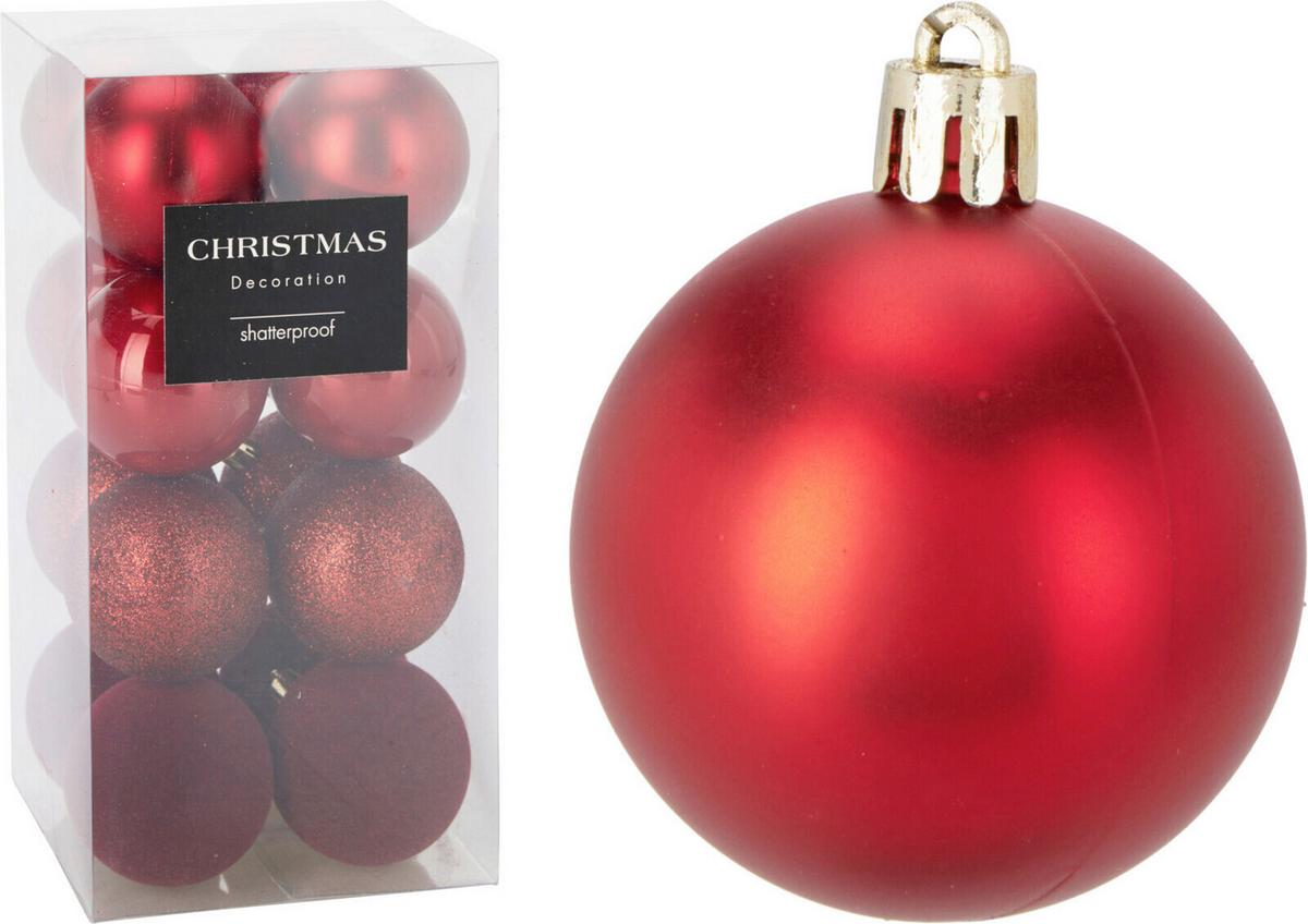 Karácsonyfagömbszett Xmas - piros, műanyag (6cm)