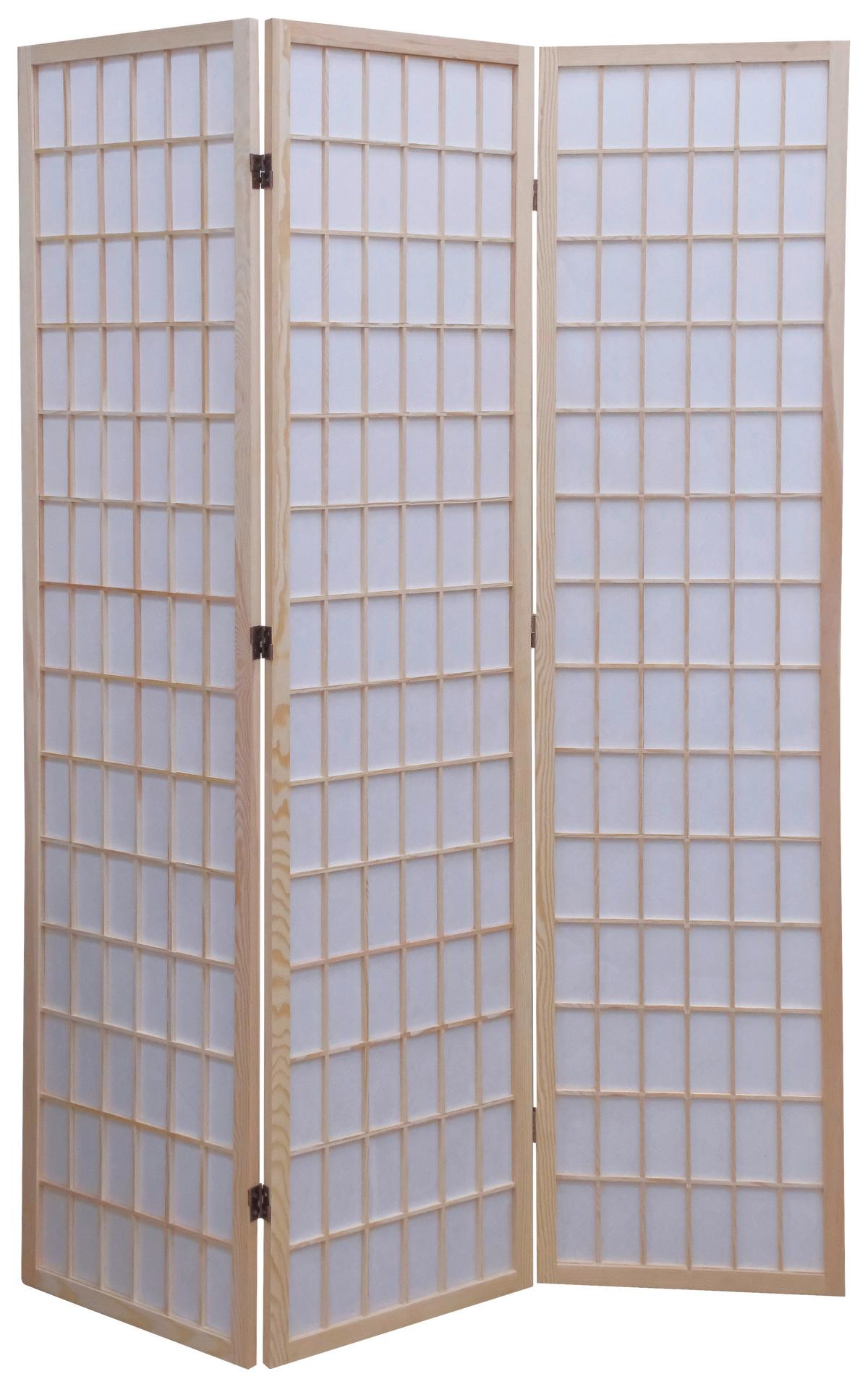 Paravan Naomi 3, Pravi Les - bela/naravne barve, Moderno, tekstil/les (130/179/2cm)