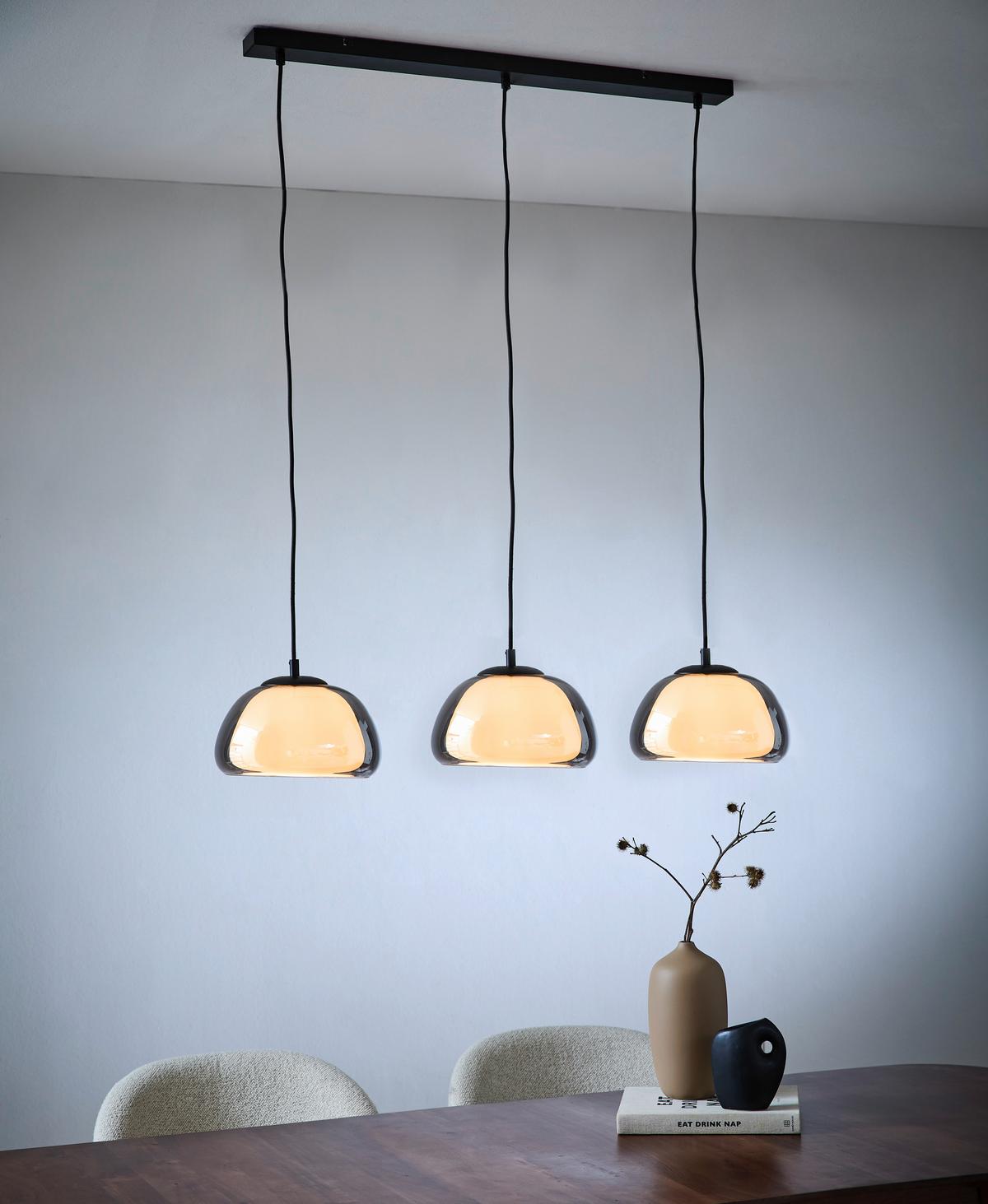 LAMPA WISZĄCA 15743-3H - jasnoszary/czarny, Trend, metal/tkanina (95/25/120cm) - Globo